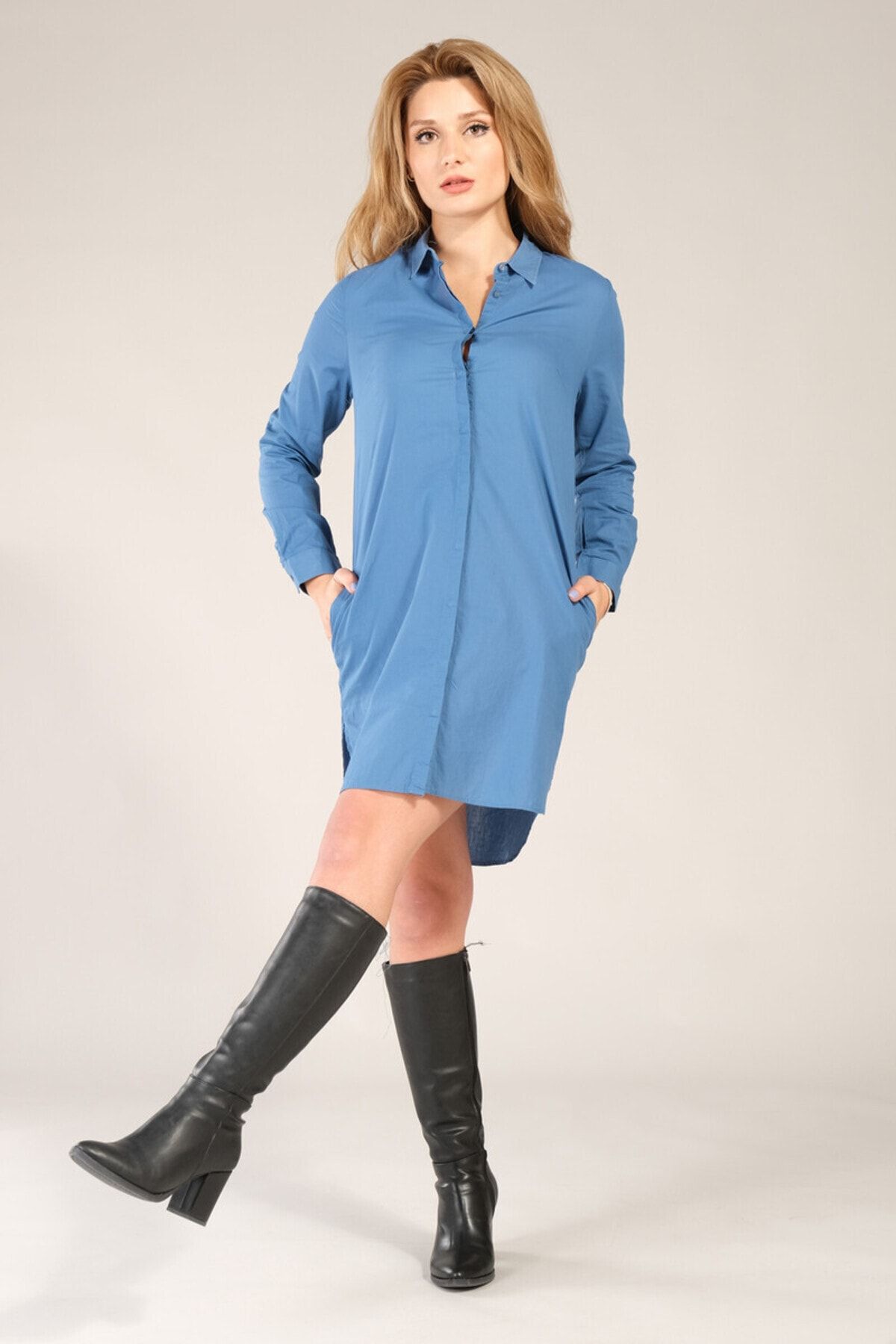Giyim Dünyası Kadın Tunik Gömlek Petrol Mavi