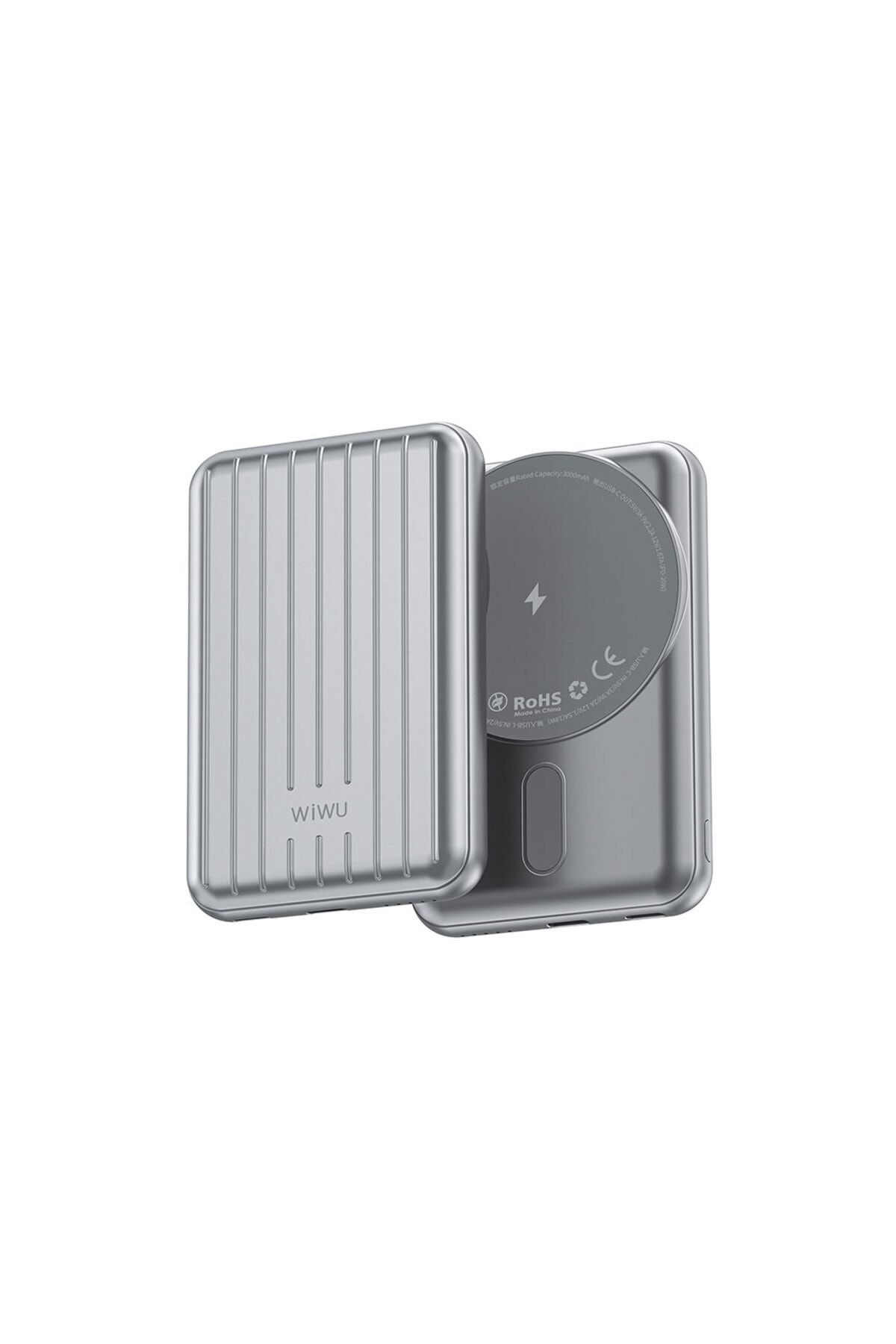 WIWU Taşınabilir Wireless Şarj ve PD Hızlı Şarj Özellikli Powerbank Wiwu PP02 15W 5000mAh Gümüş