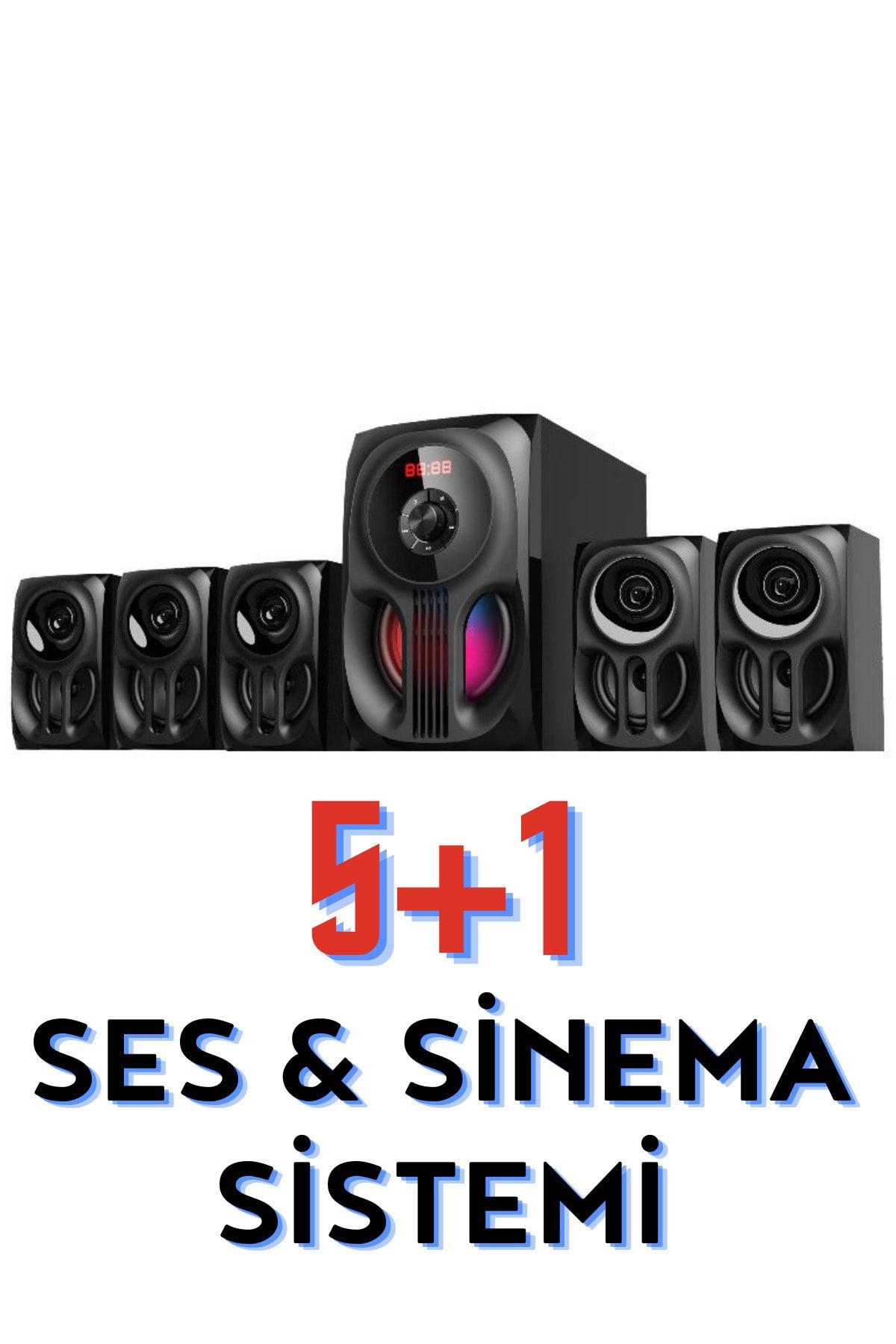Rever 5 1 Bluetooth Hoparlör Dijital Ekran Kumandalı Ses & Sinema Sistemi / Usb / Destekli Rgb Işıklı