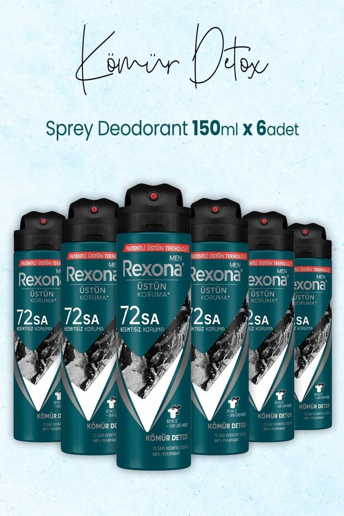 Rexona Men Sprey Deodorant Kömür Detox 150 ml x 6 Adet