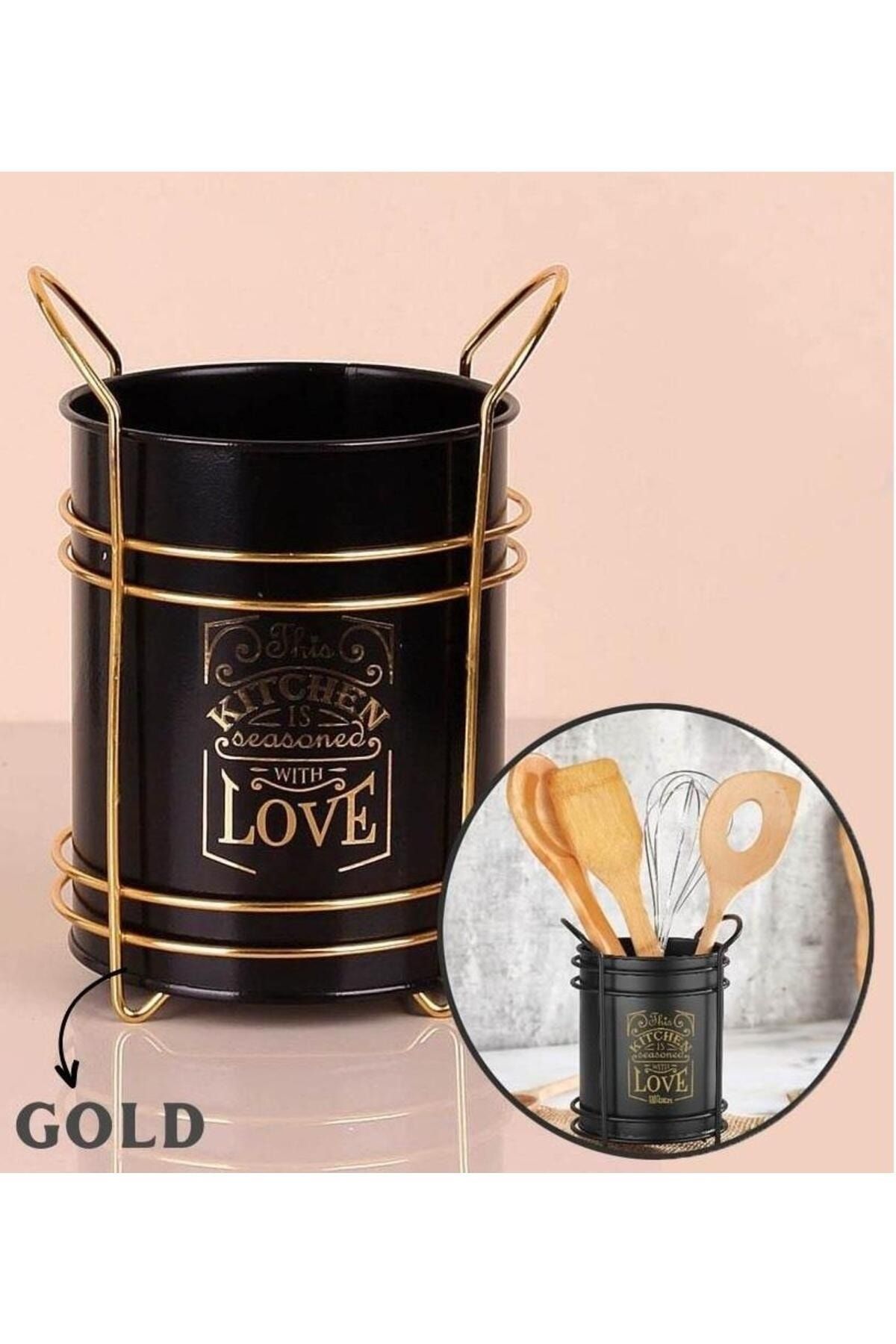 ZHLHOME Gold Standtlı Kaşıklık Organizer Kitchen Love