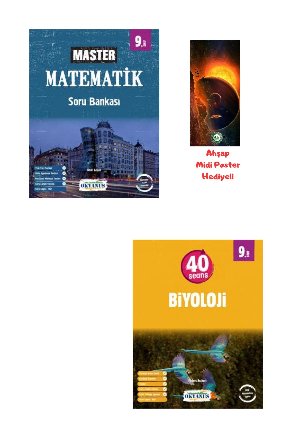 Okyanus Yayınları 9.Sınıf Master Matematik Soru Bankası ve 40 Seansta Biyoloji Ahşap Poster Hediyeli
