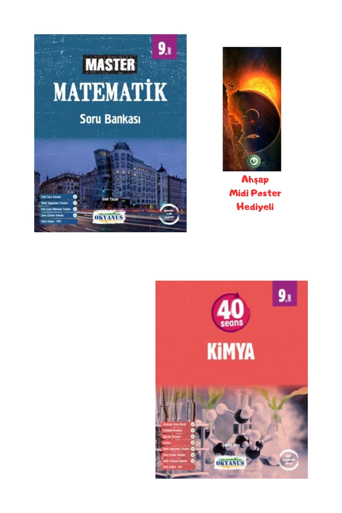 Okyanus Yayınları 9.Sınıf Master Matematik Soru Bankası ve 40 Seansta Kimya Ahşap Poster Hediyeli