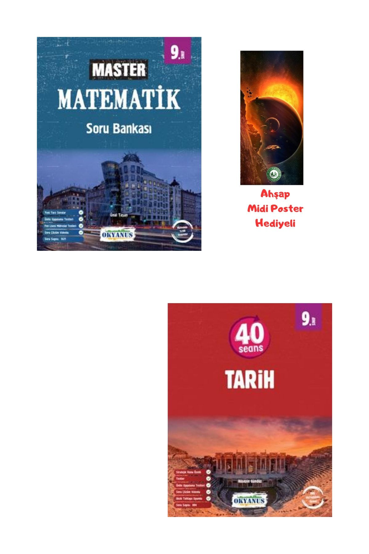 Okyanus Yayınları 9.Sınıf Master Matematik Soru Bankası ve 40 Seansta Tarih Ahşap Poster Hediyeli