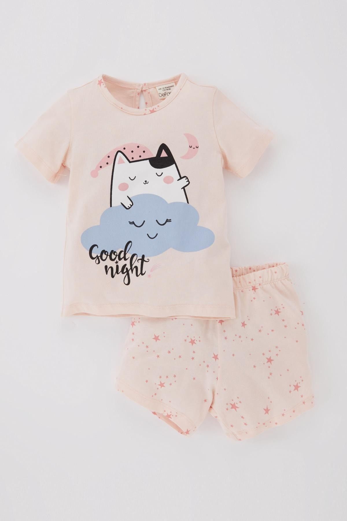 Defacto Kız Bebek Yıldız Desenli Kısa Kollu Penye 2'li Pijama Takımı