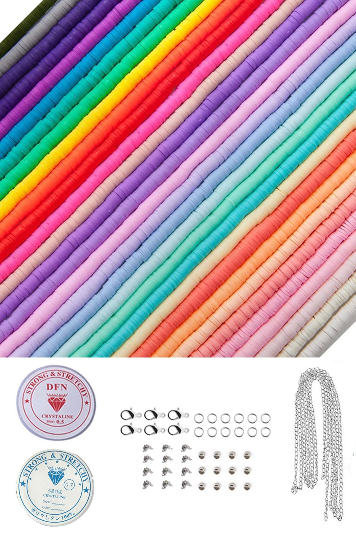 By MO Accessories 30 Dizi Rengarenk Polimer Kil Fimo Ile Takı Yapma Seti Boncuk Bileklik Kolye Küpe Yapım Kiti