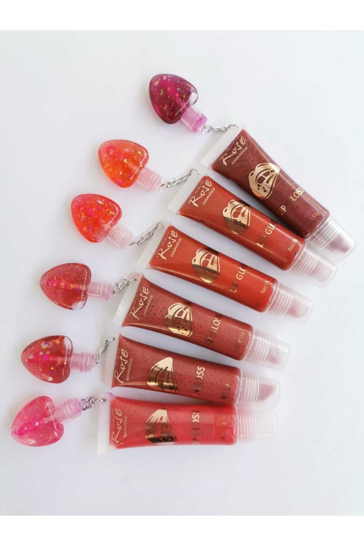 Roesıa Rose Cosmetics Rose 6'lı, Renkli, Simli Dudak Parlatıcı - Kalpli Lip Gloss