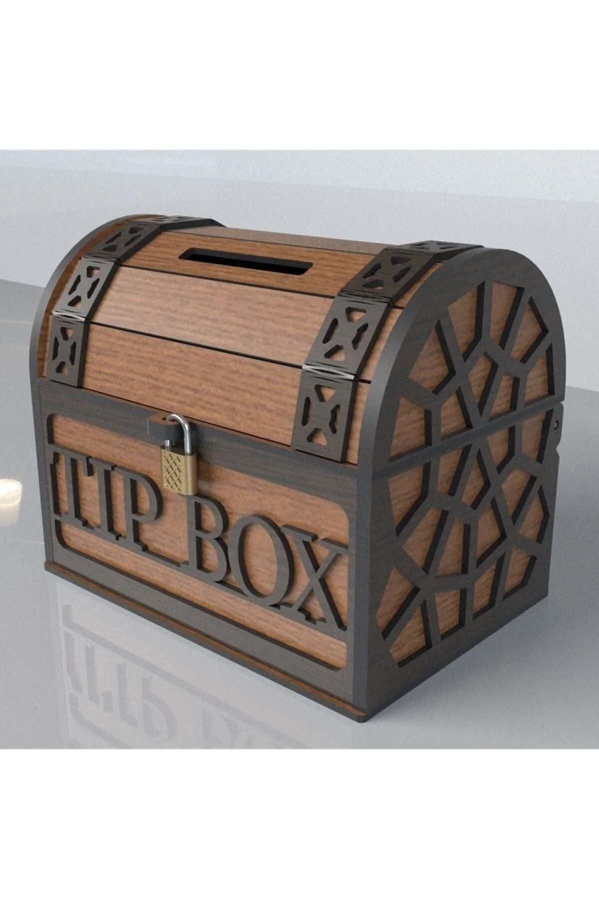 Demo Tasarım Tip Box Bahşiş kutusu ve Kumbara Sandık Tipi Tipbox Ceviz Ahşap