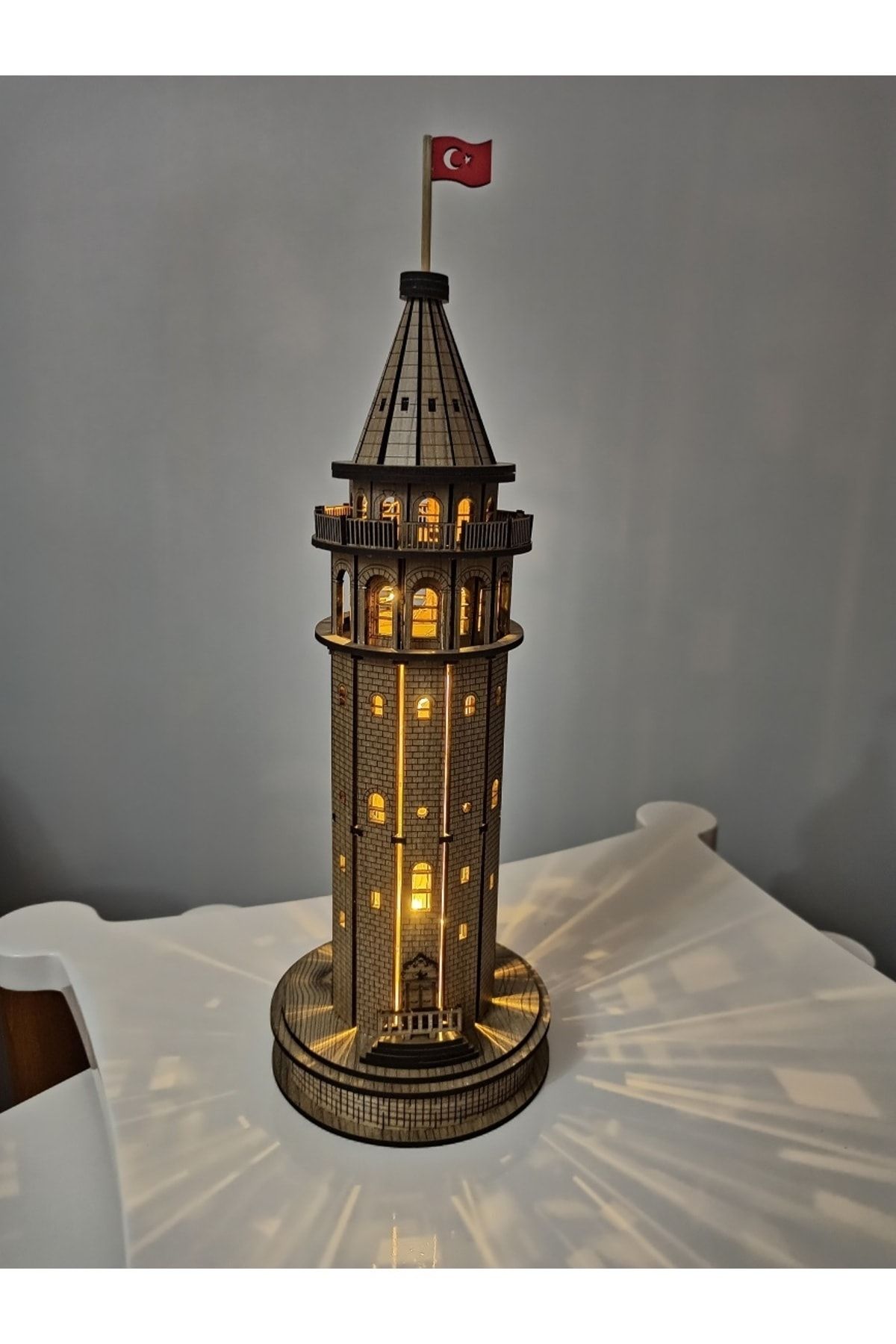 Alda Ahşap Galata Kulesi Led ışıklı 30 Cm Küçük Boy Pilli Model