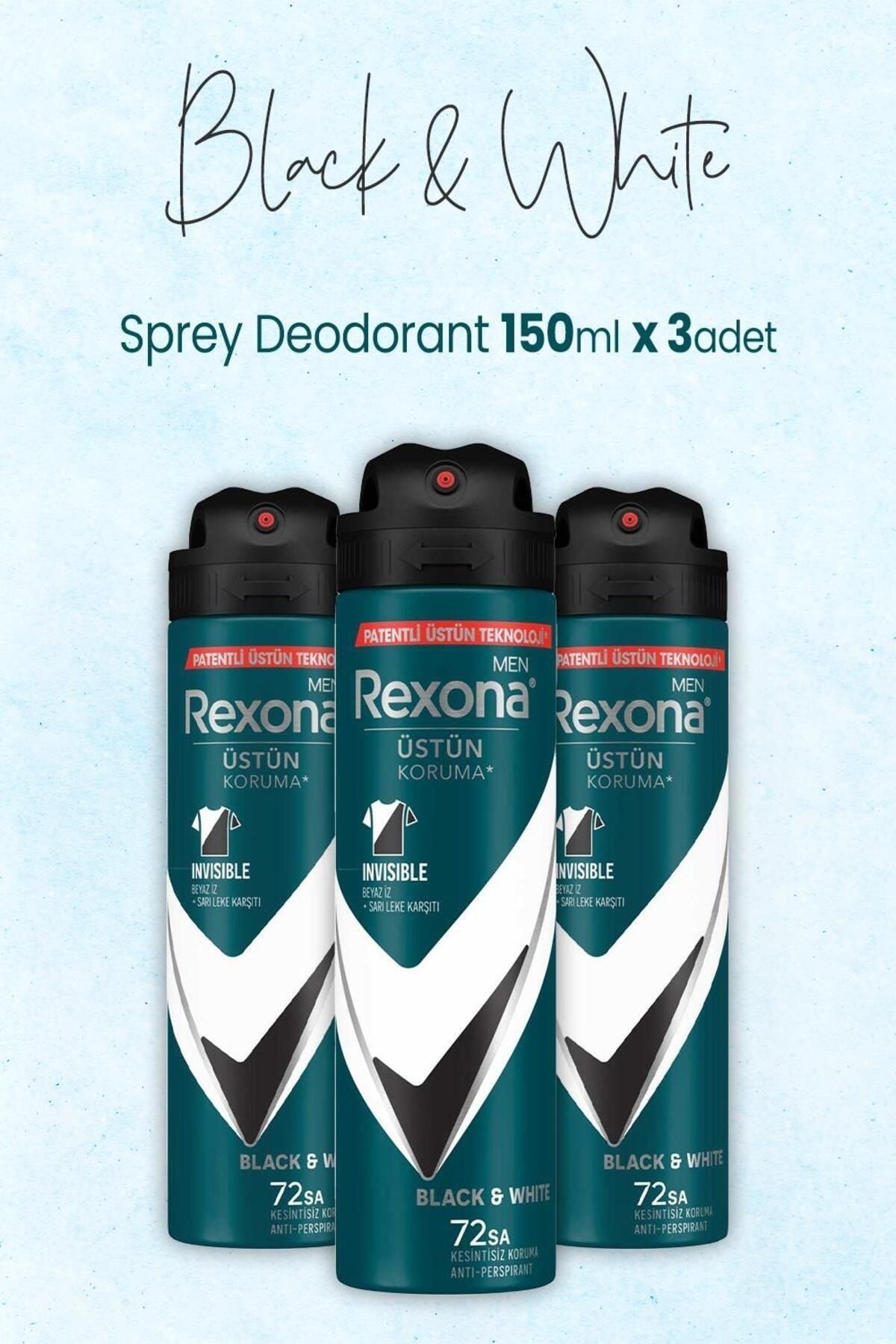 Rexona Men Sprey Deodorant Black White 150 ml x 3 Adet