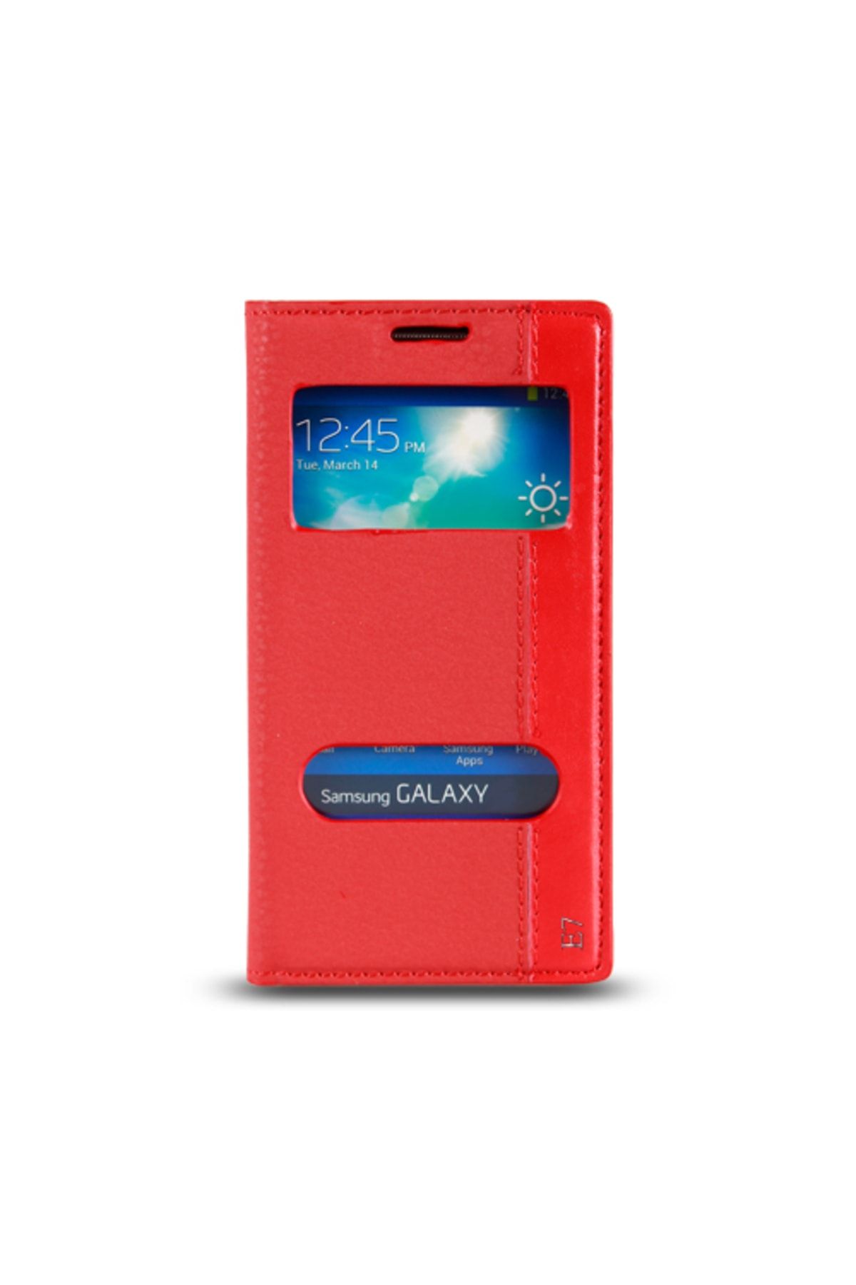 FitCase Galaxy E7 (E700) Gizli Mıknatıslı Pencereli Magnum Kılıf Kırmızı