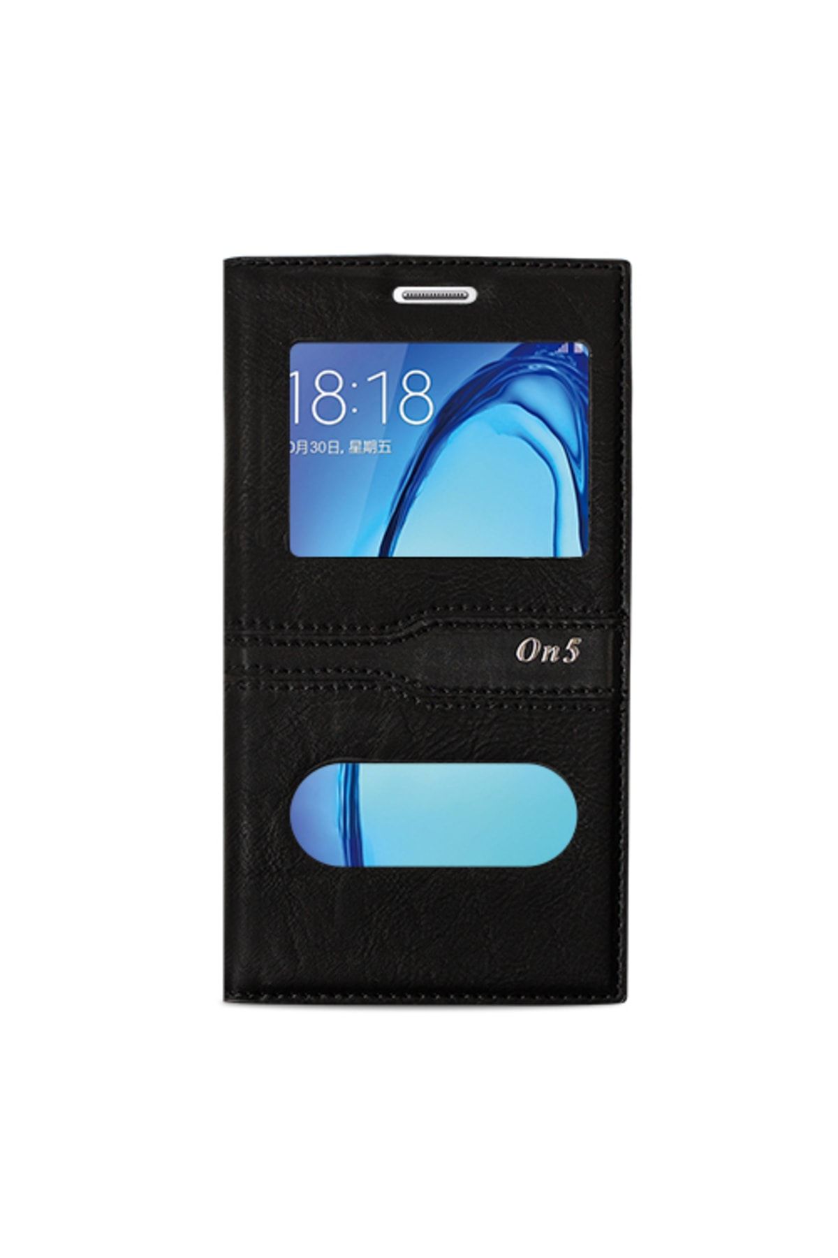 FitCase Galaxy On5 (G5520) Gizli Mıknatıslı Pencereli Magnum Kılıf Siyah