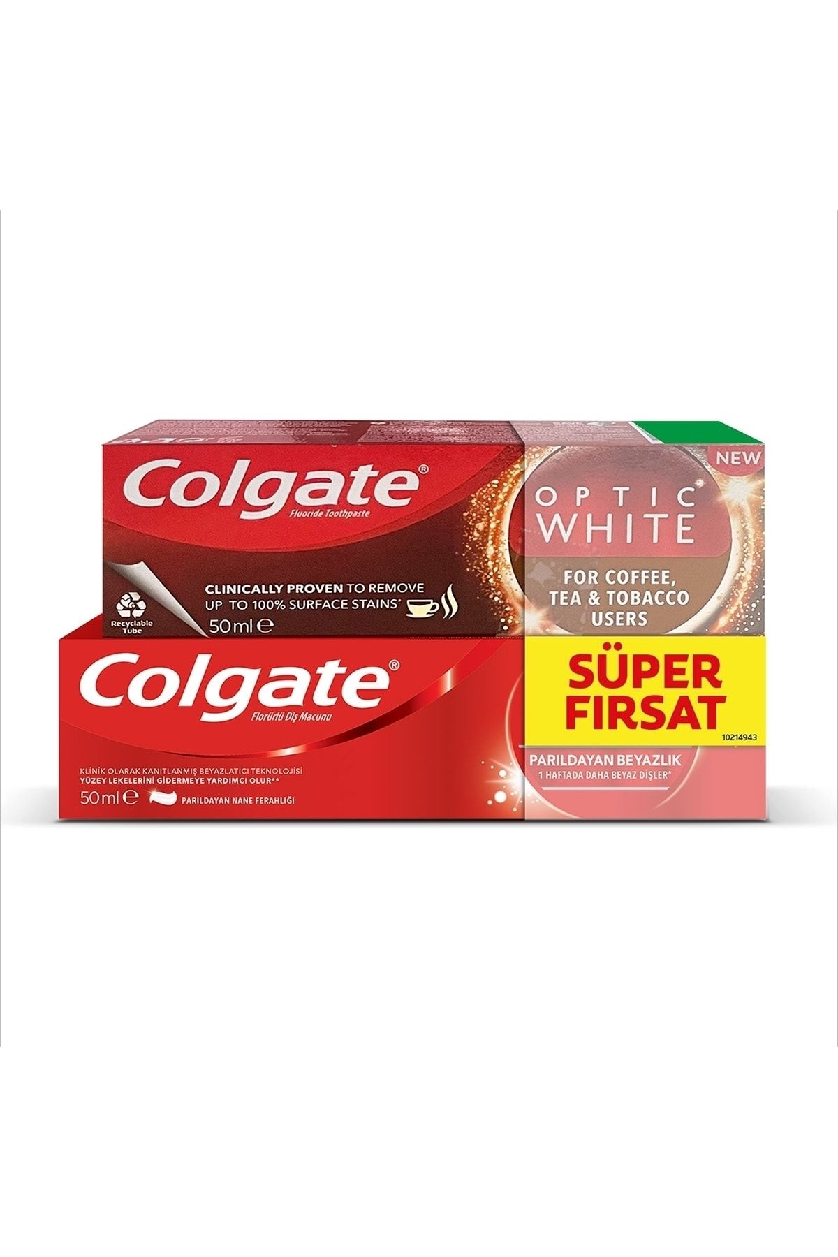 Colgate Diş Macunu Optic White Çay,Kahve 50 ml+Parıldayan Beyazlık 50 ml