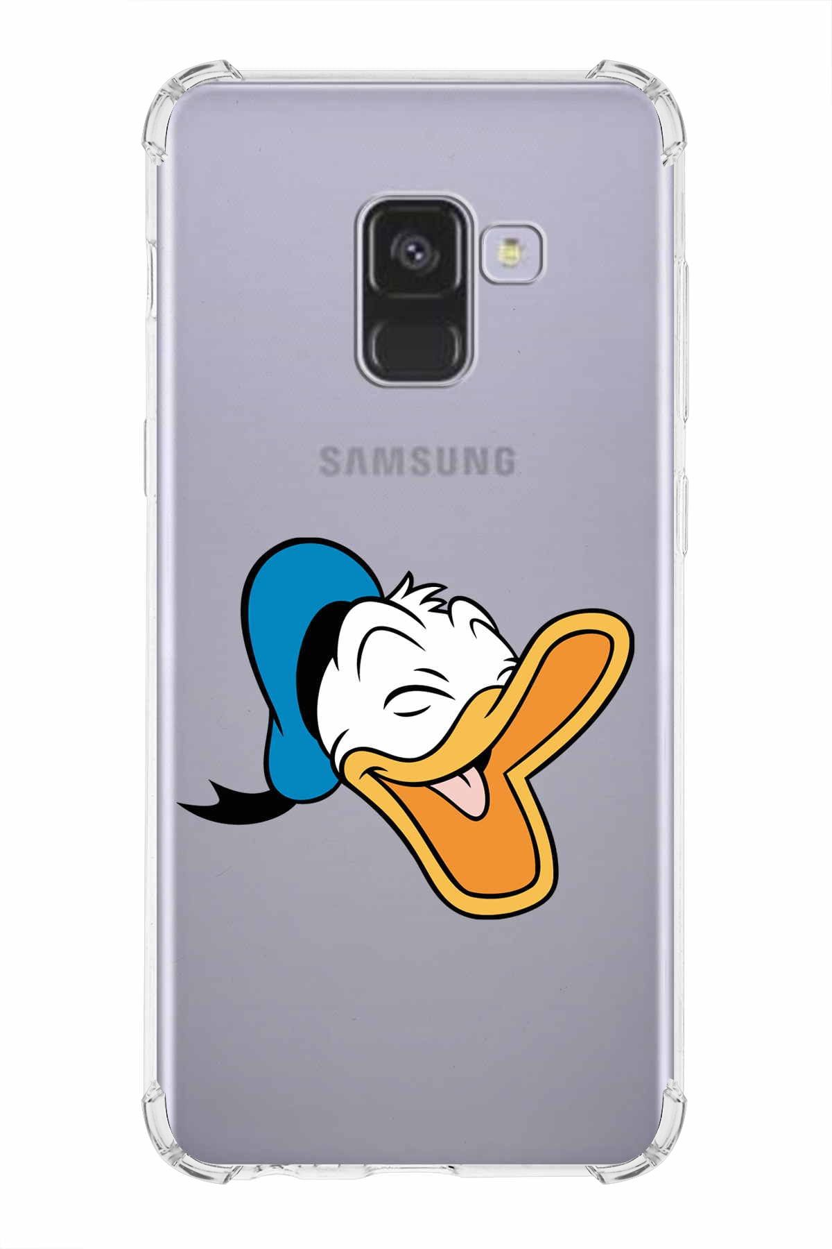 PrintiFy Samsung Galaxy A8 Plus 2018 Uyumlu Köşe Korumalı Antişok Kapak Donald Duck Tasarımlı Şeffaf Kılıf