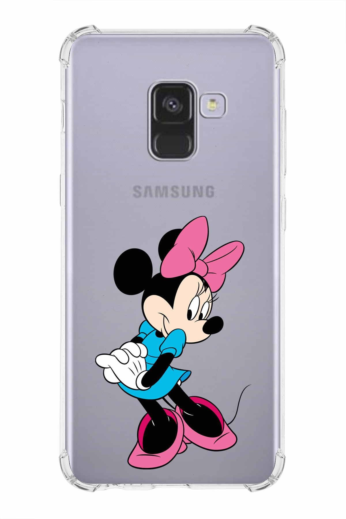 PrintiFy Samsung Galaxy A8 Plus 2018 Uyumlu Köşe Korumalı Antişok Kapak Minnie Mouse Tasarımlı Şeffaf Kılıf