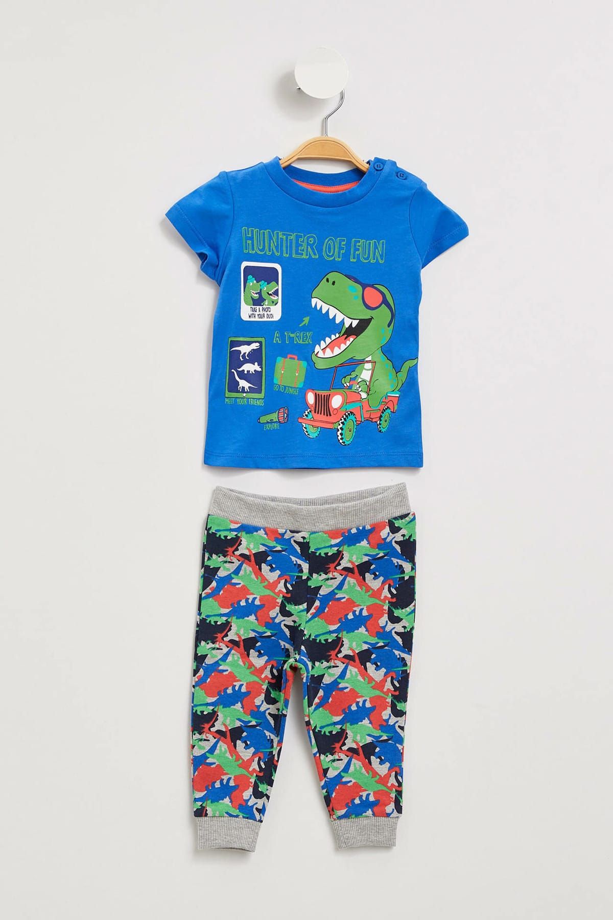Defacto Mavi Erkek Bebek Dinozor Baskılı Pijama Takımı