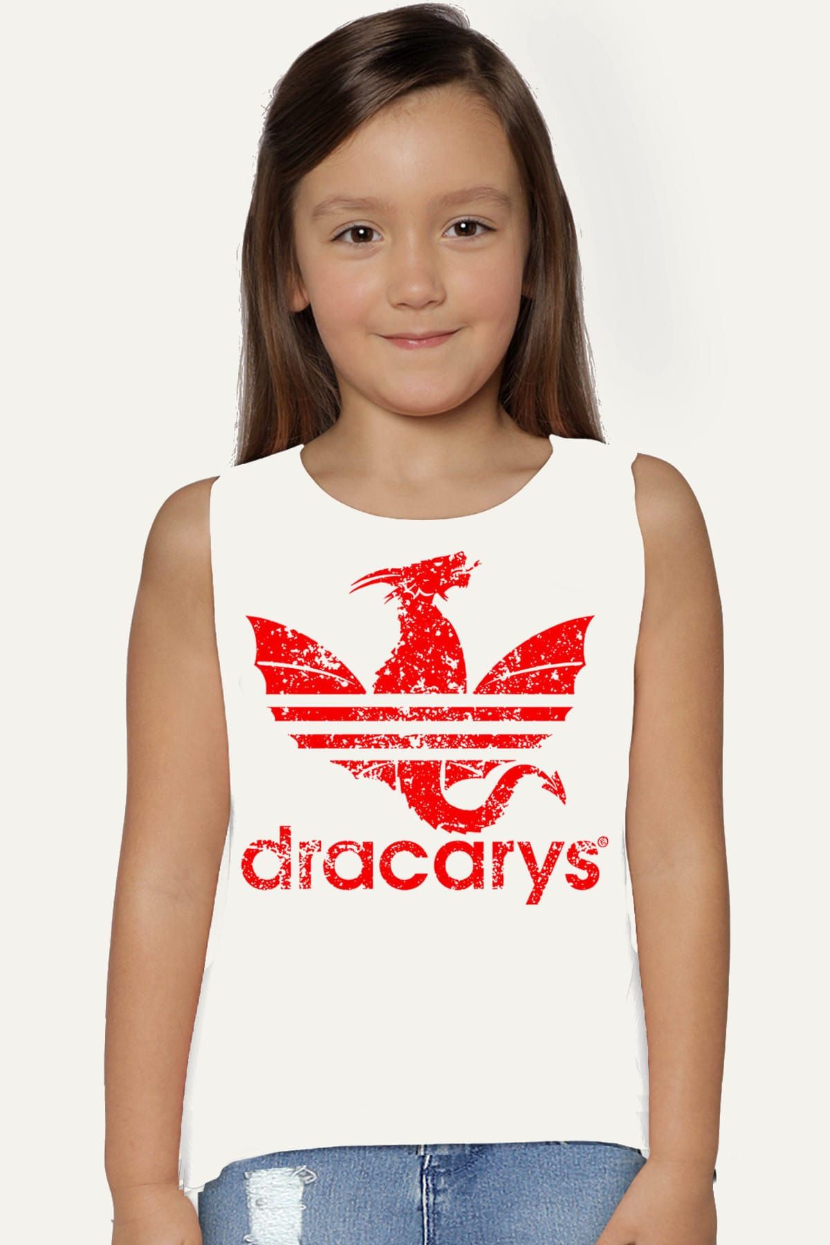 ROCKANDROLL Dragondidas Beyaz Kesik Kol | Kolsuz Kız Erkek Uniseks Çocuk T-shirt | Atlet 1M1SG166FB