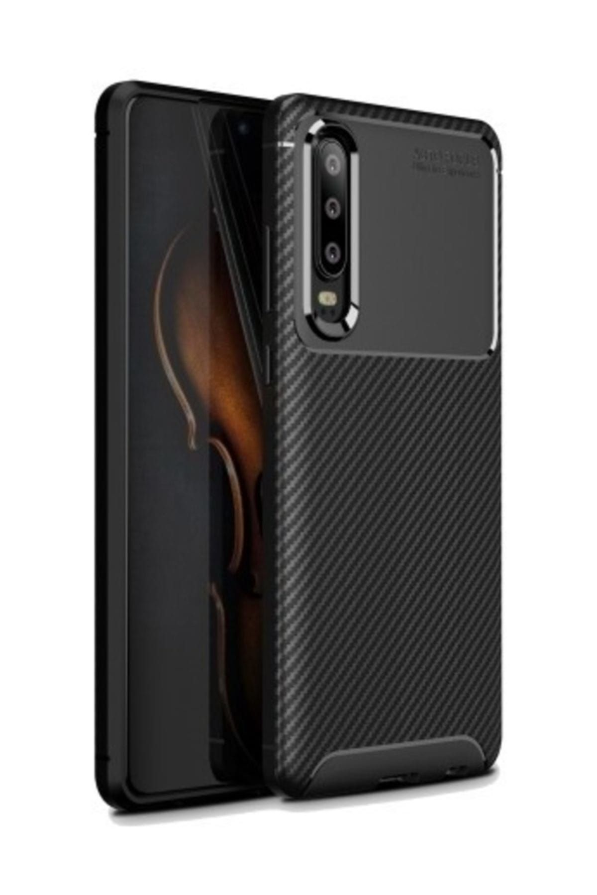 KNY Huawei P30 Kılıf Karbon Desenli Lux Negro Silikon+Nano Cam Ekran Koruyucu