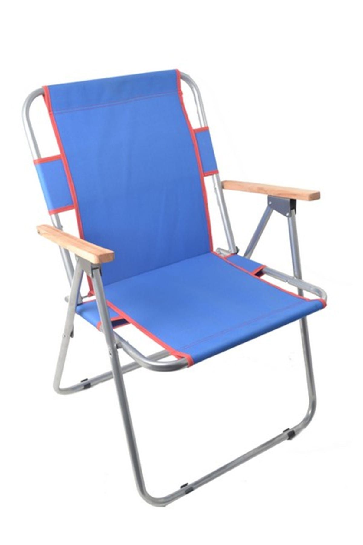 Tekzen Ahşap Kollu Katlanabilir Kamp-Bahçe-Plaj Sandalyesi Mavi