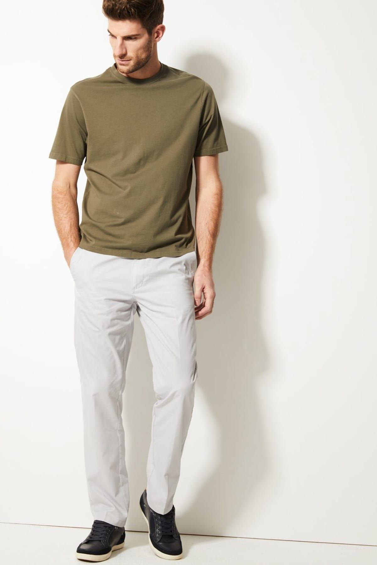 Marks & Spencer Erkek Gri Regular Fit Pamuklu Chino Pantolon T17006175M
