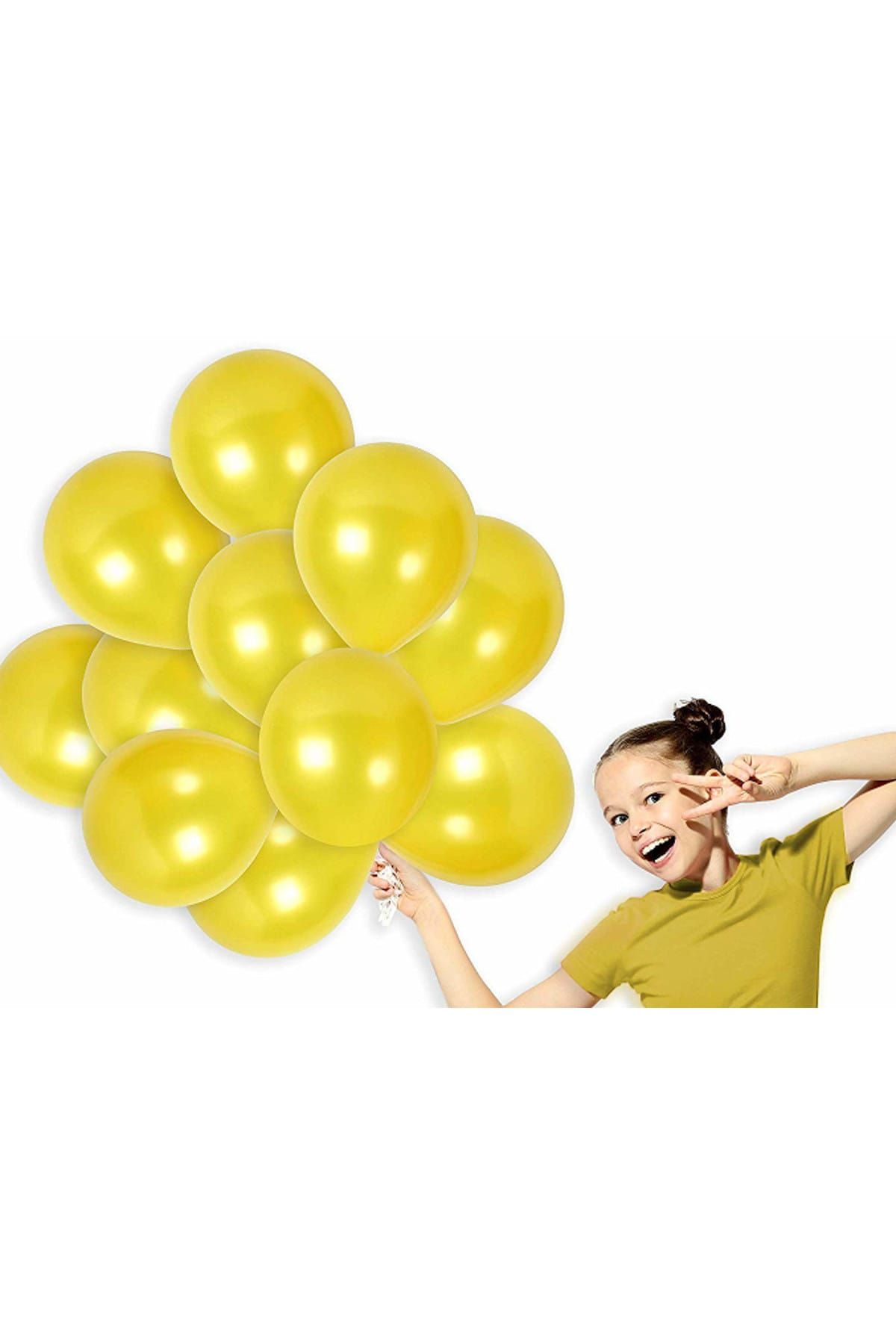 Magic Hobby Sarı Renk Metalik Balon 10 Adet ( 10'Lu Paket)