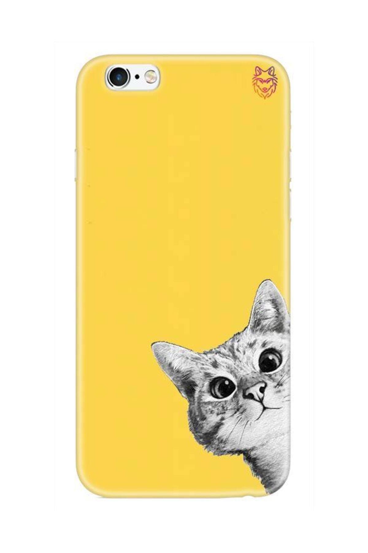 Wolf Dizayn iPhone 6S Sarı Silikon Kılıf -Confused Cat