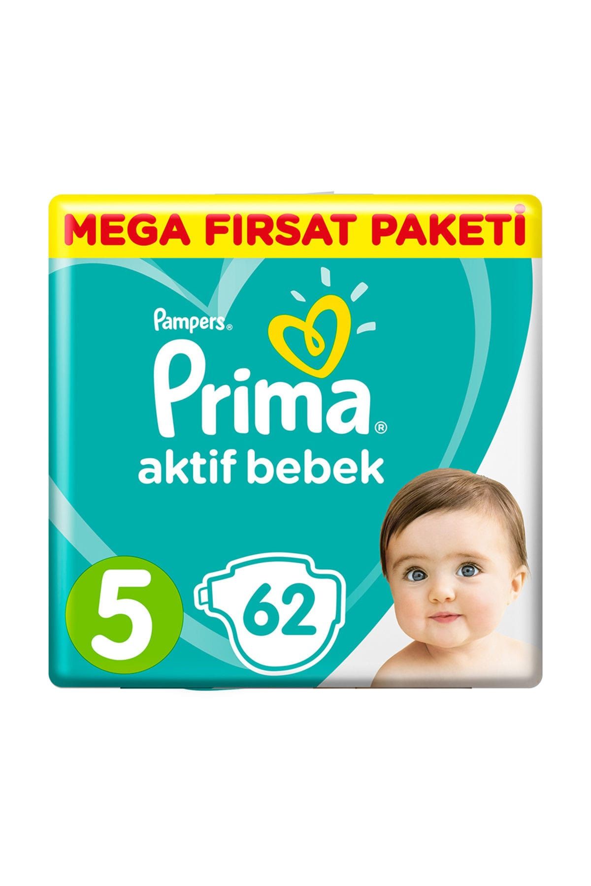 Prima Bebek Bezi Aktif Bebek 5 Beden 62 Adet Mega Fırsat Paketi