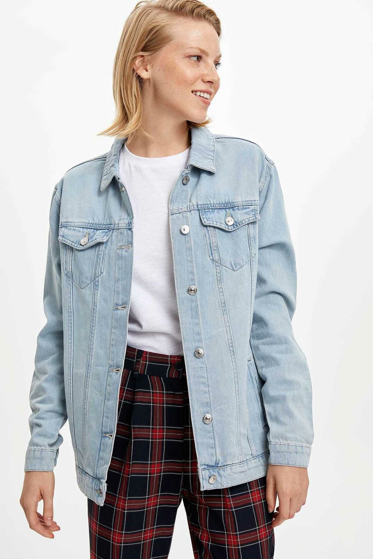 Defacto Kadın Mavi Oversize Jean Ceket