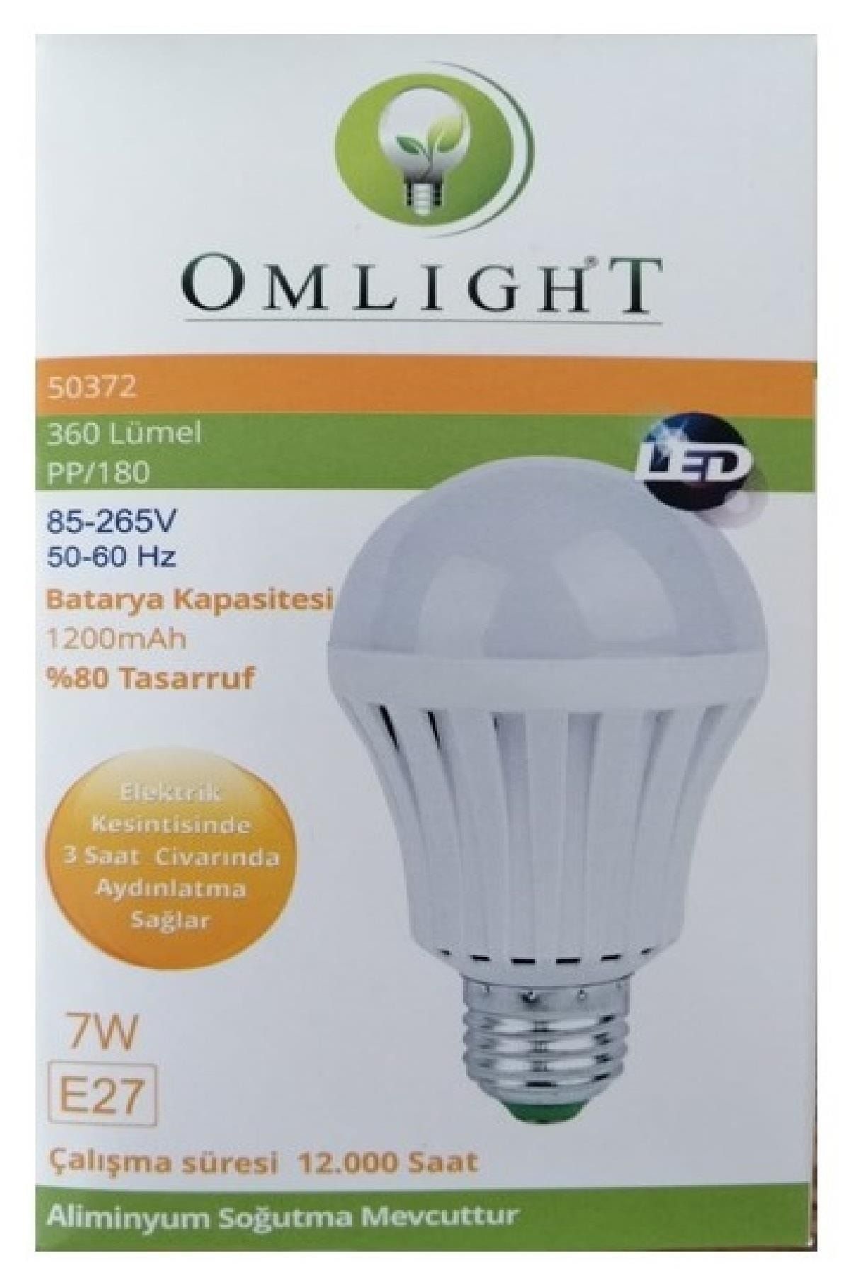Omlight Şarjlı Led Ampül Beyaz Işık 6400K 7W 3 adet