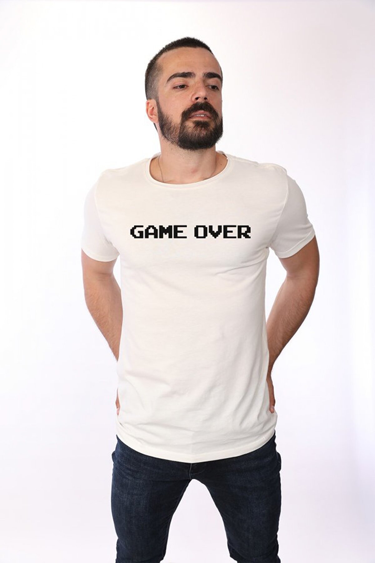 Angemiel Wear Game Over Oyun Bitti Pamuklu Beyaz Erkek Tişört
