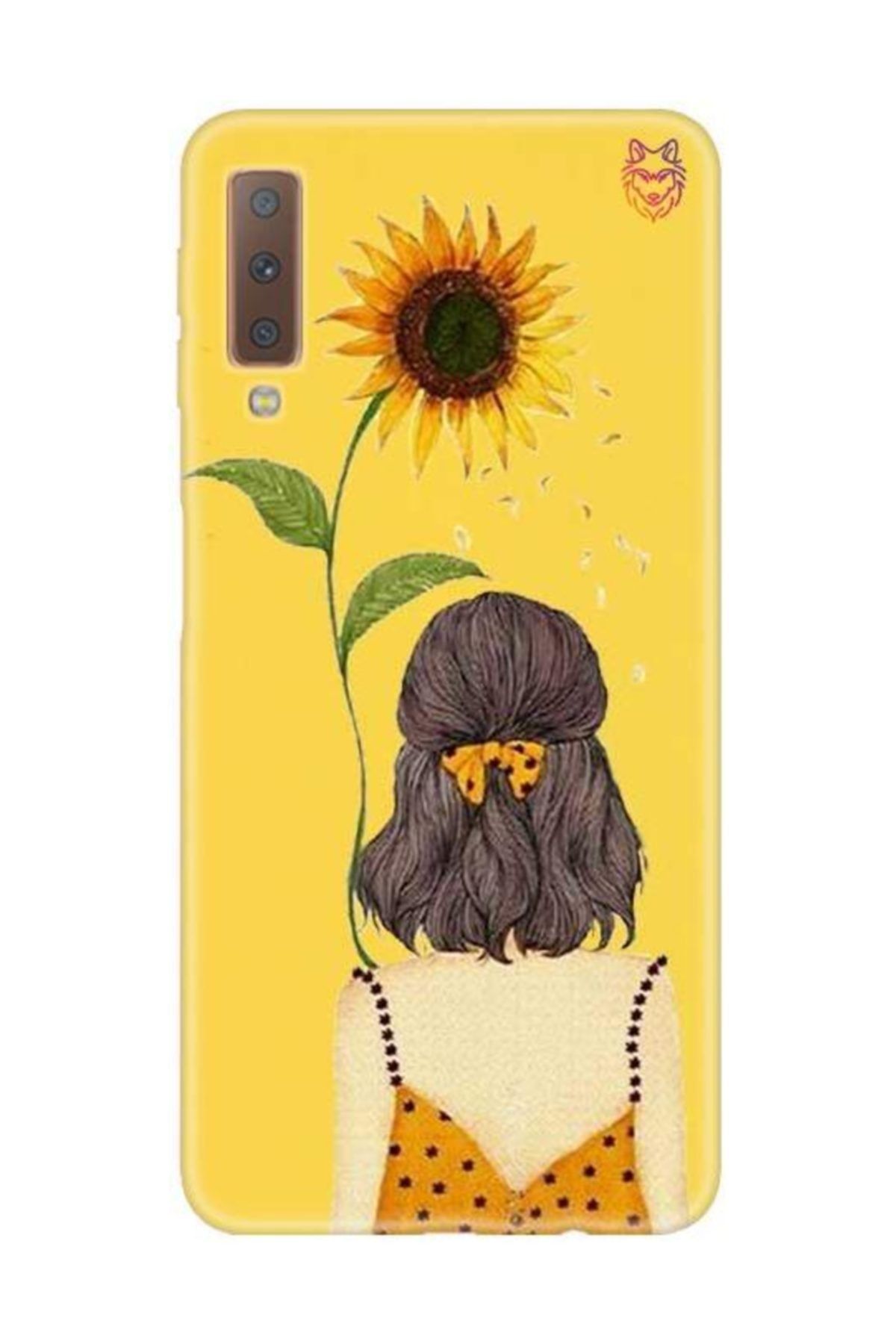 Wolf Dizayn Samsung A7 2018  Sarı Silikon Kılıf-sunflowers Girl