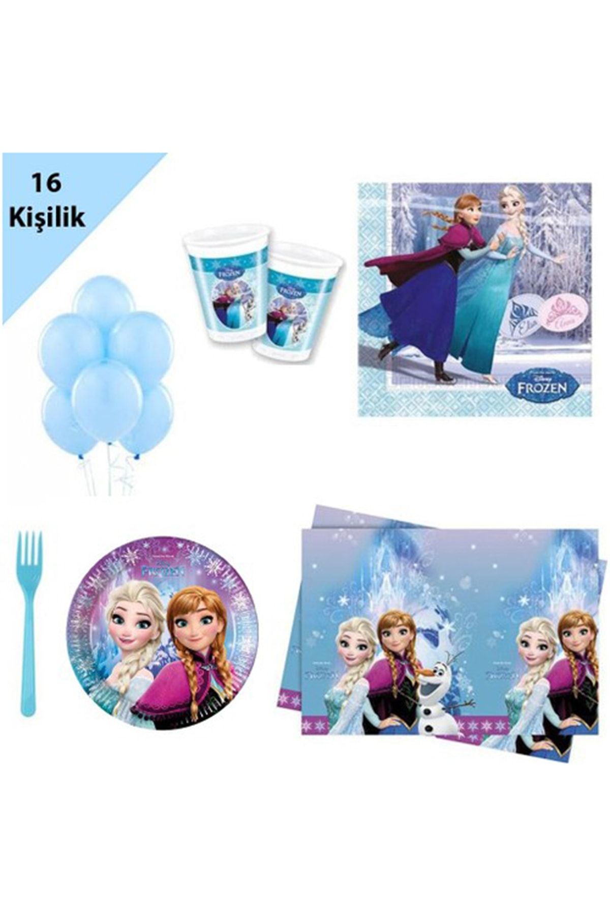 Parti Dolabı Elsa, Karlar ülkesi 16 Kişilik 8 Parça Doğum Günü Seti malzemeleri