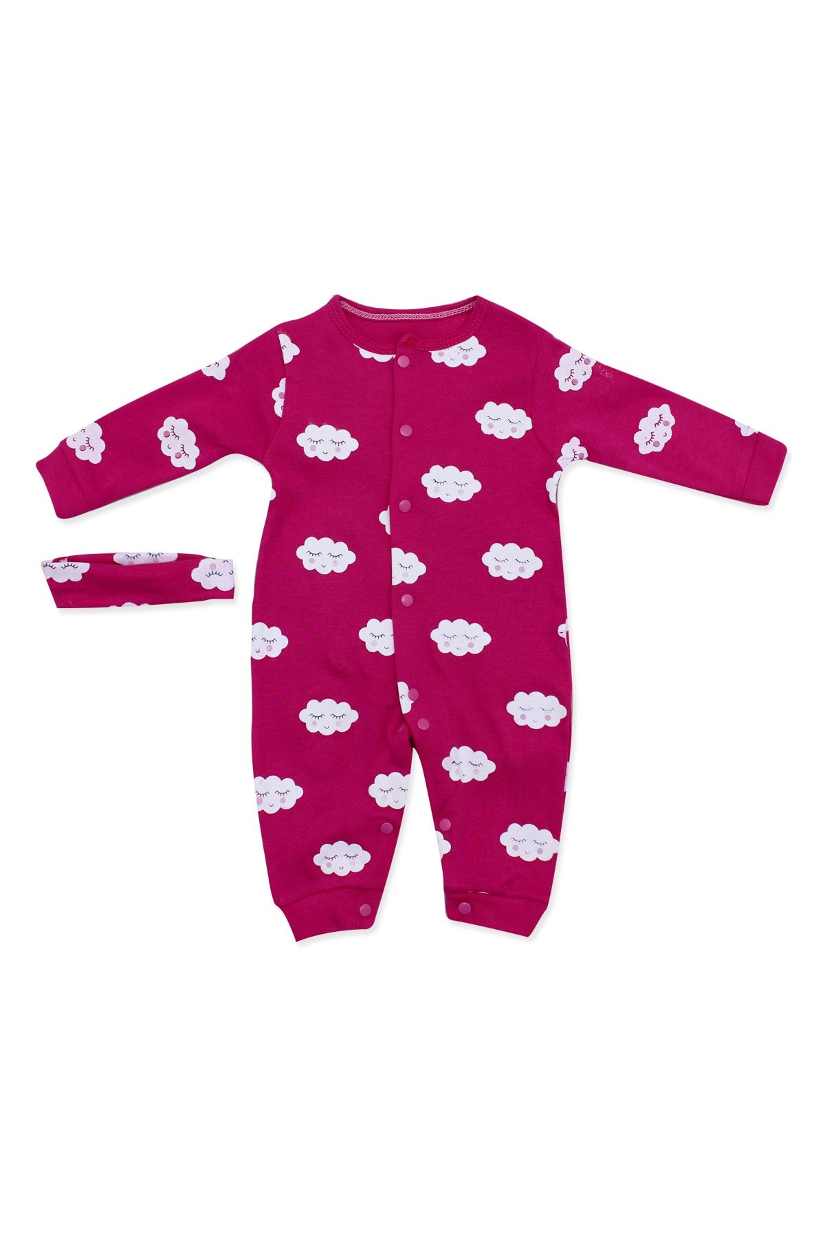 Murat Baby Kız Bebek Pembe Bandanalı Uykucu Bulutlar Bebek Tulumu K1405