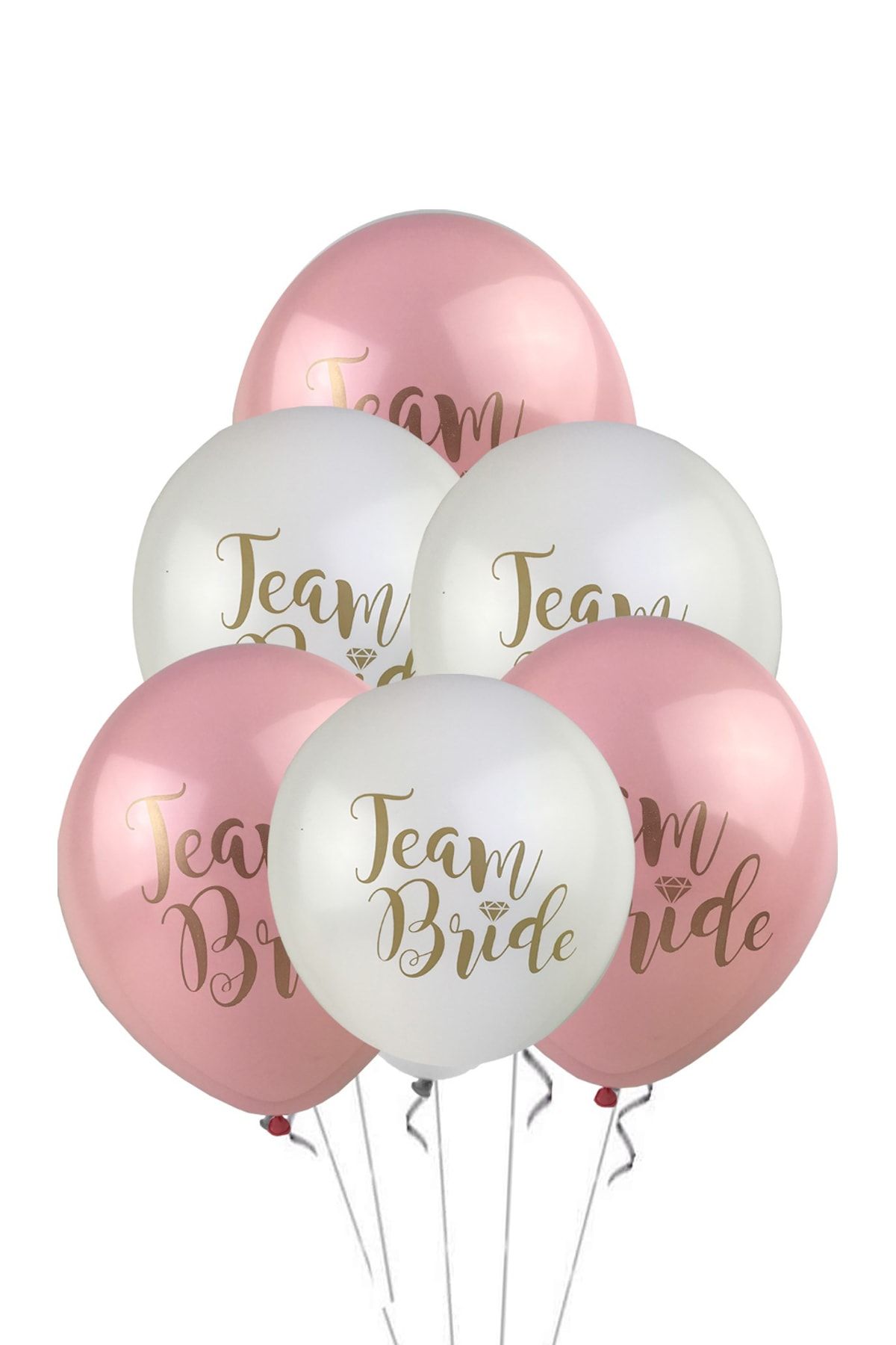 Magic Hobby 10 Adet Team Bride Gold Baskılı Beyaz - Pembe Balon Set - Nedime Balonu