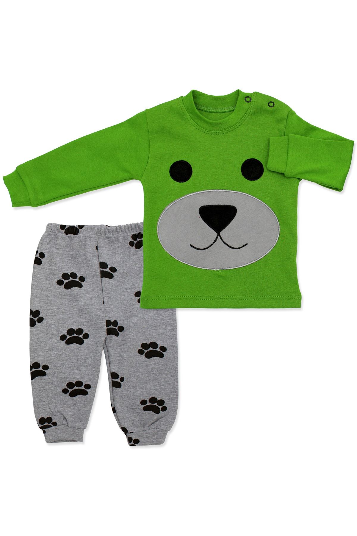PONÇİK Bebek Yeşil Köpekli Pati Desenli Takım  2'li K2084
