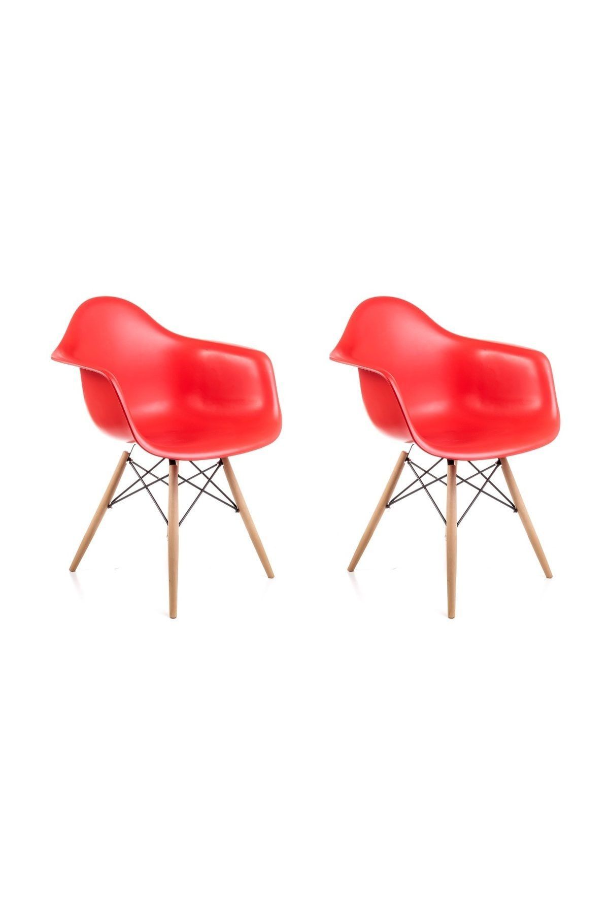 Dorcia Home Kolçaklı Kırmızı Eames Sandalye - 2 Adet - Cafe Balkon Mutfak Sandalyesi