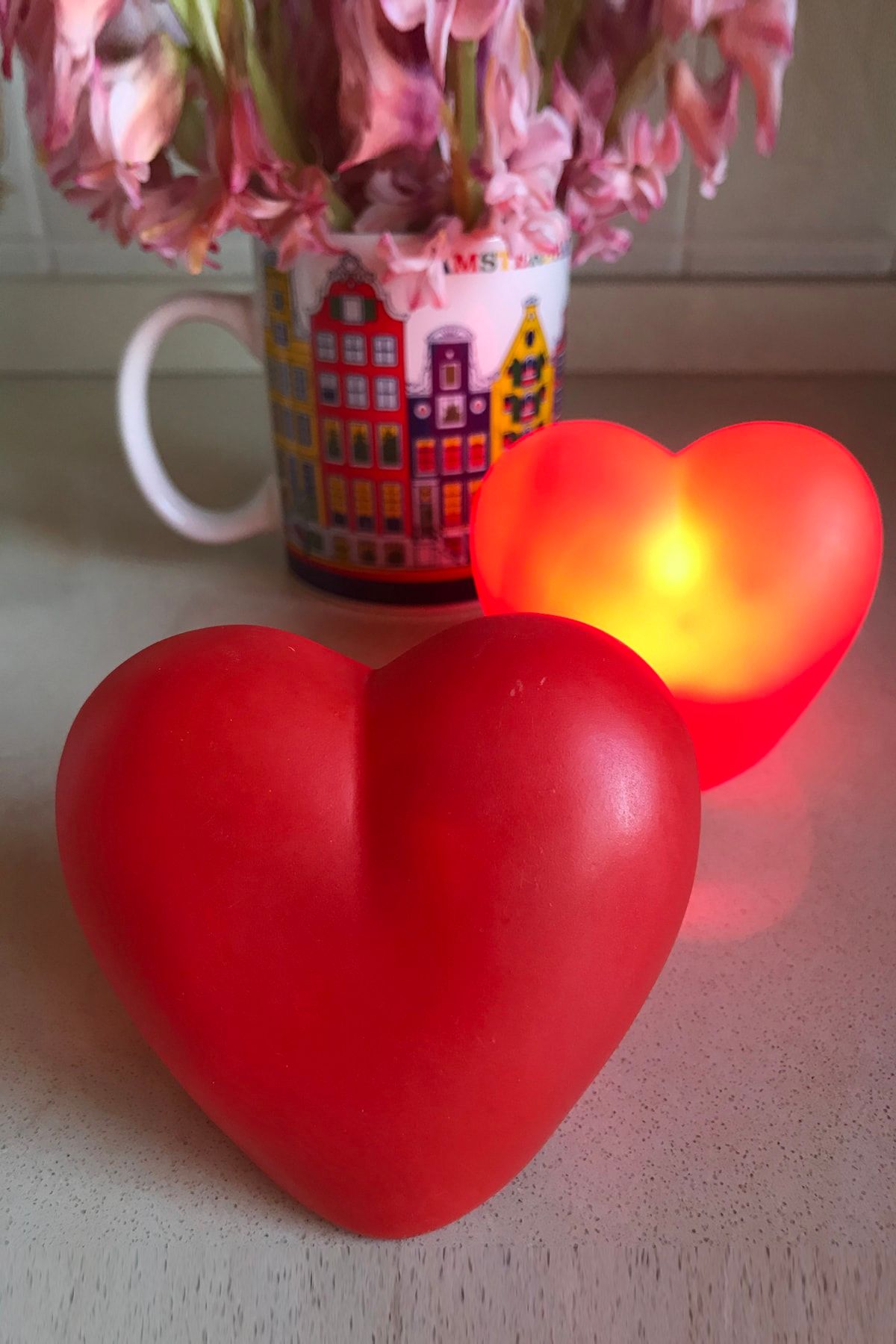 Kitchen Love 2 Adet Dekoratif 8Cm Kalp Led Mum-Kırmızı