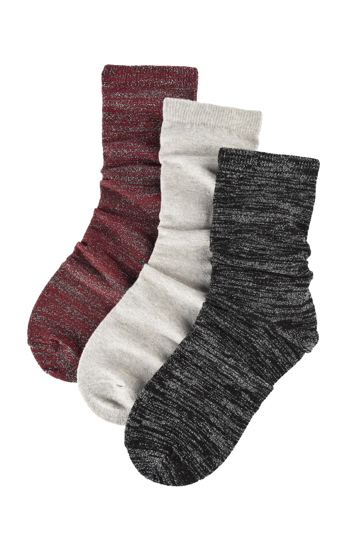 TRENDYOLMİLLA 3'lü Siyah Simli Örme Çorap TWOAW20CO0056