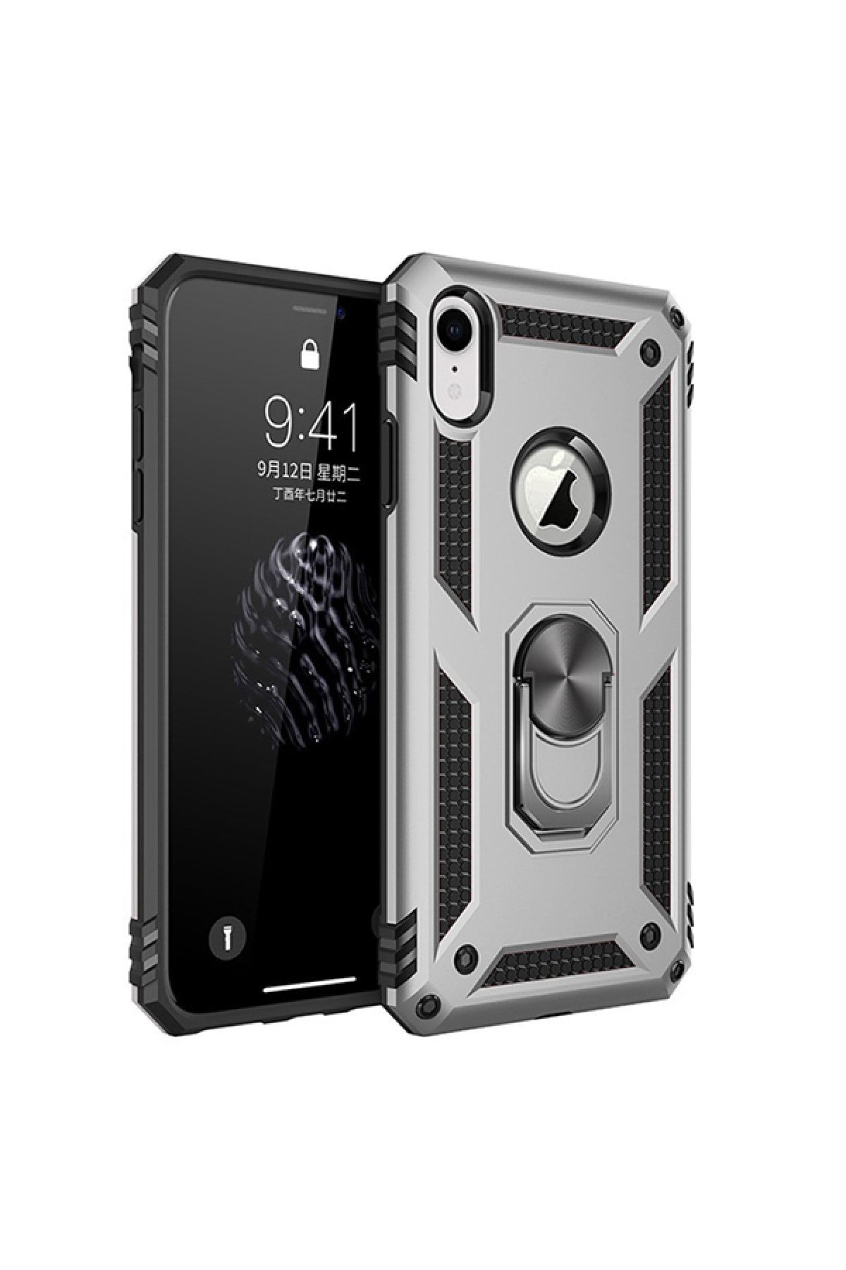 Molly Iphone Xr Uyumlu Gümüş Megatron Yüzüklü Silikon Pc Kılıf