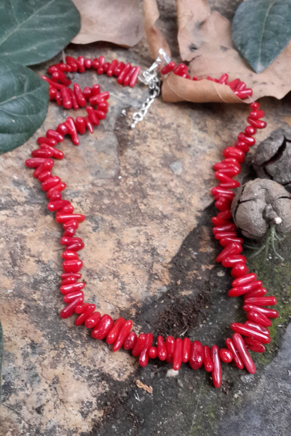 Stoneage Jewellery Hediye Bayan Kolye Doğal Taş Kırmızı Mercan