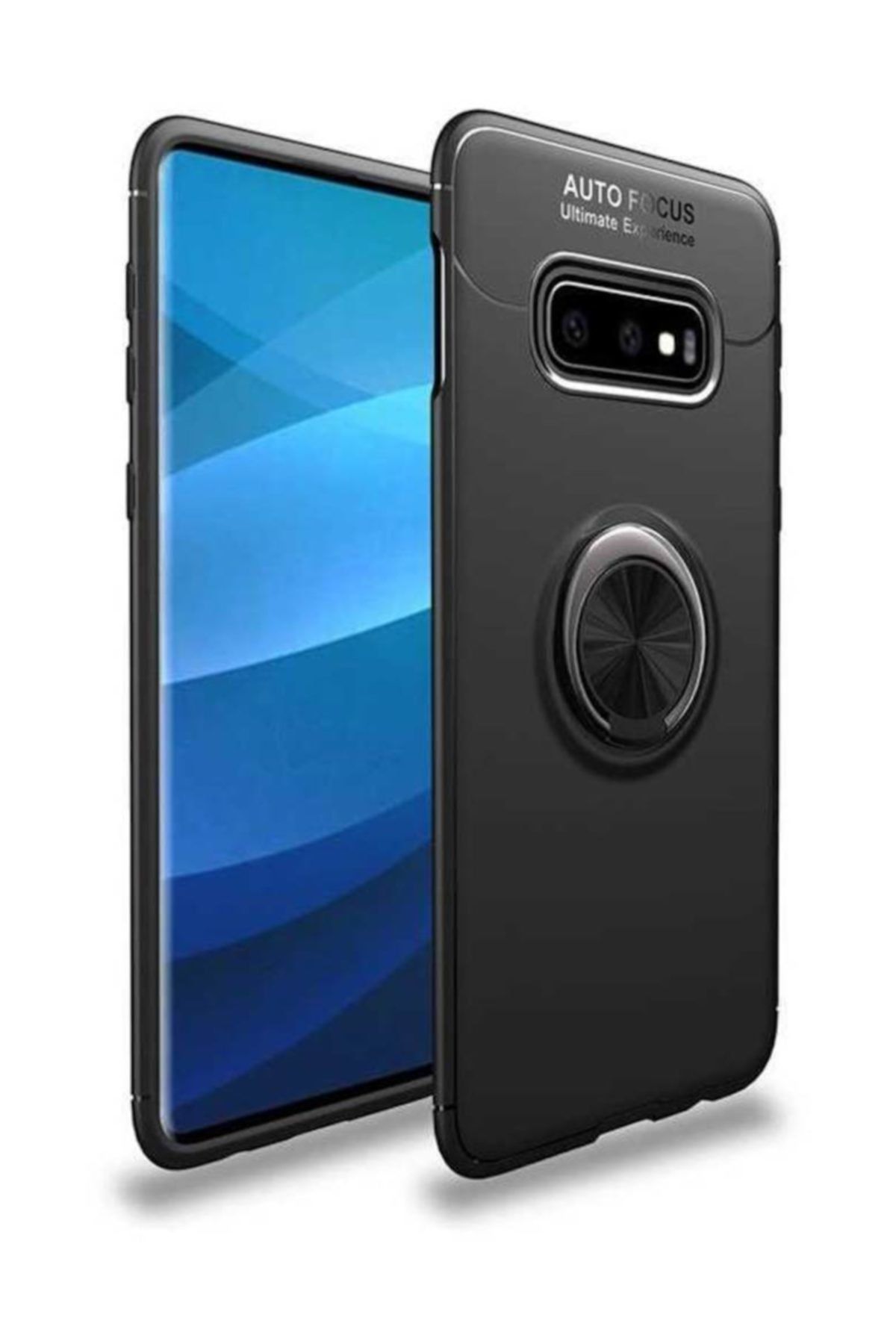 FiberAksesuar Samsung Galaxy S10 Kılıf Ravel Yüzüklü Standlı Kamera Korumalı Silikon Kapak Siyah
