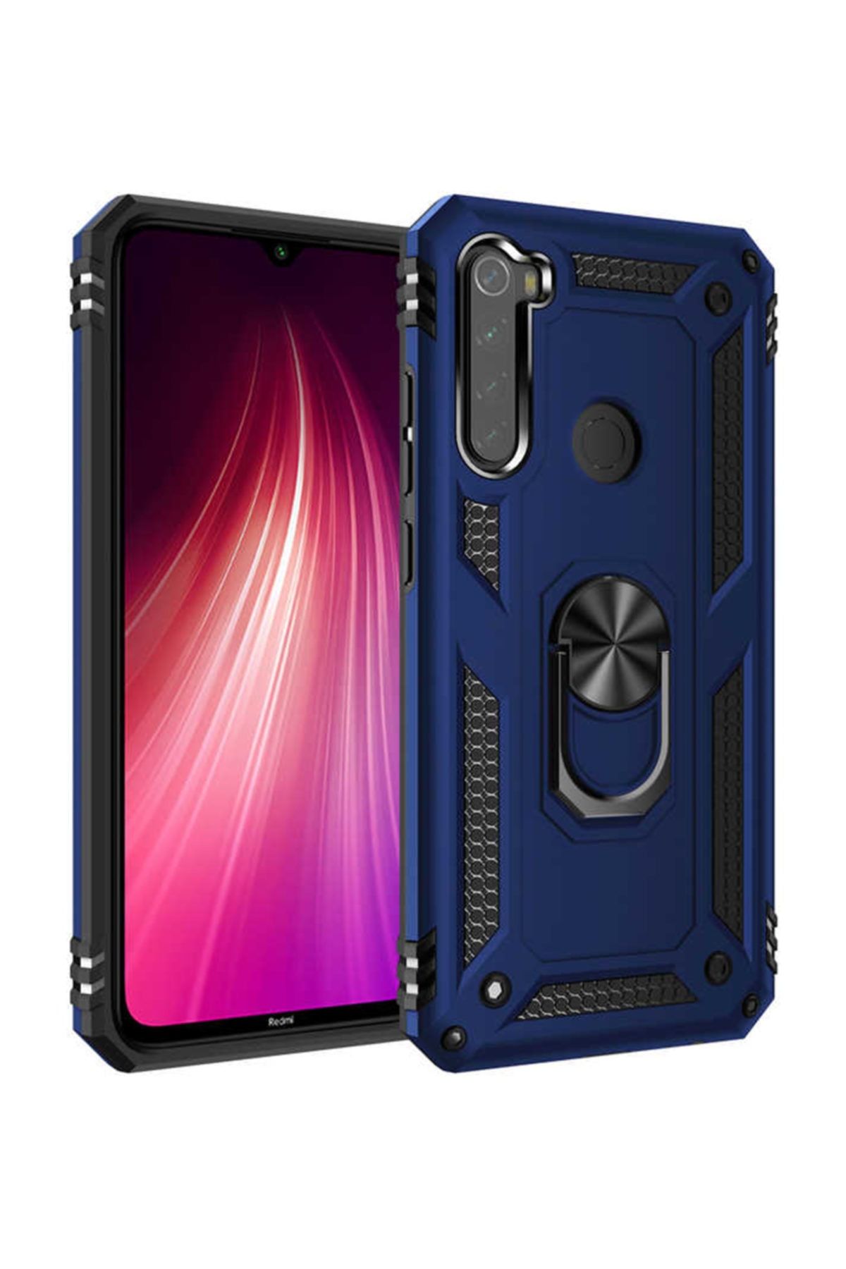 Aksesuarcım Xiaomi Redmi Note 8 Kılıf Yüzüklü Mıknatıslı Standlı Zırh Tank Silikon Koruma