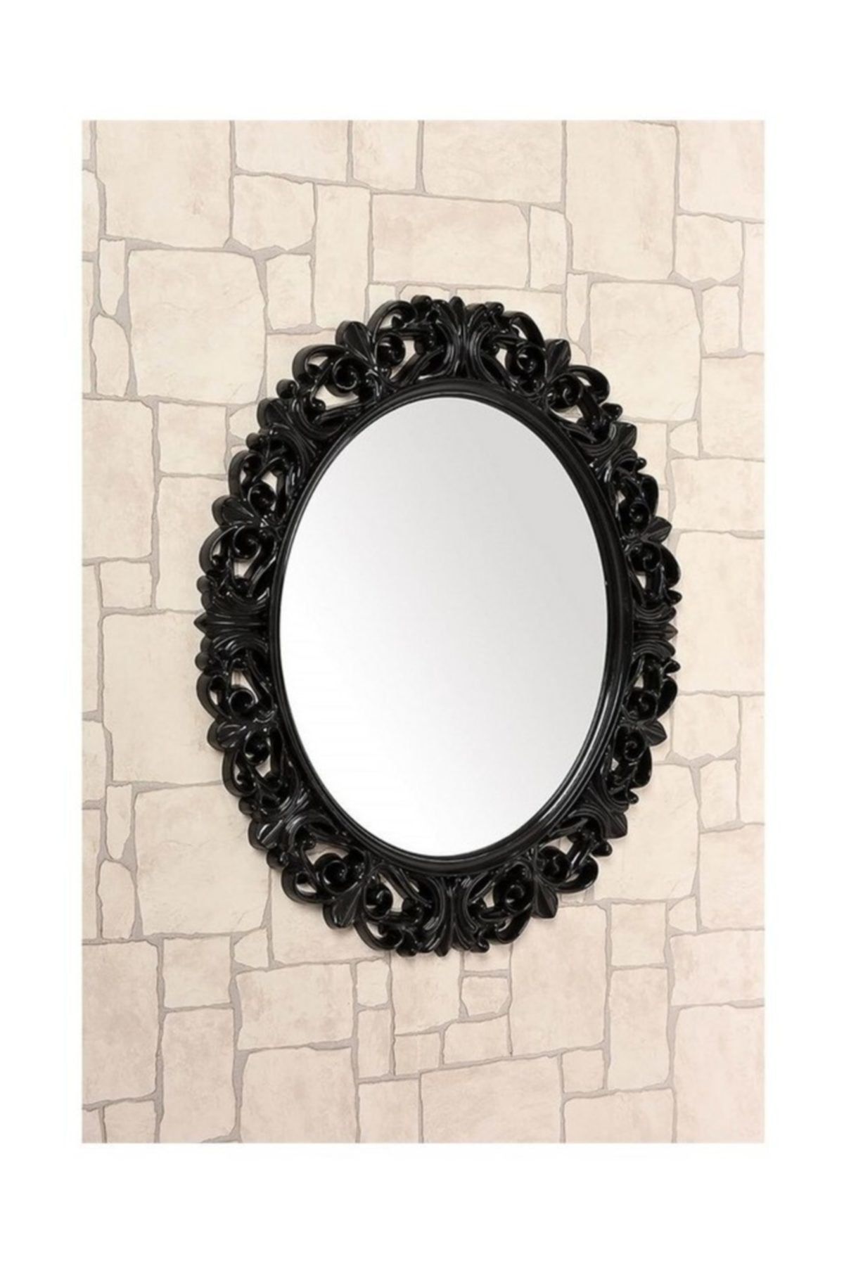 Çelik Ayna Dekoratif Oval Ayna Plastik Siyah