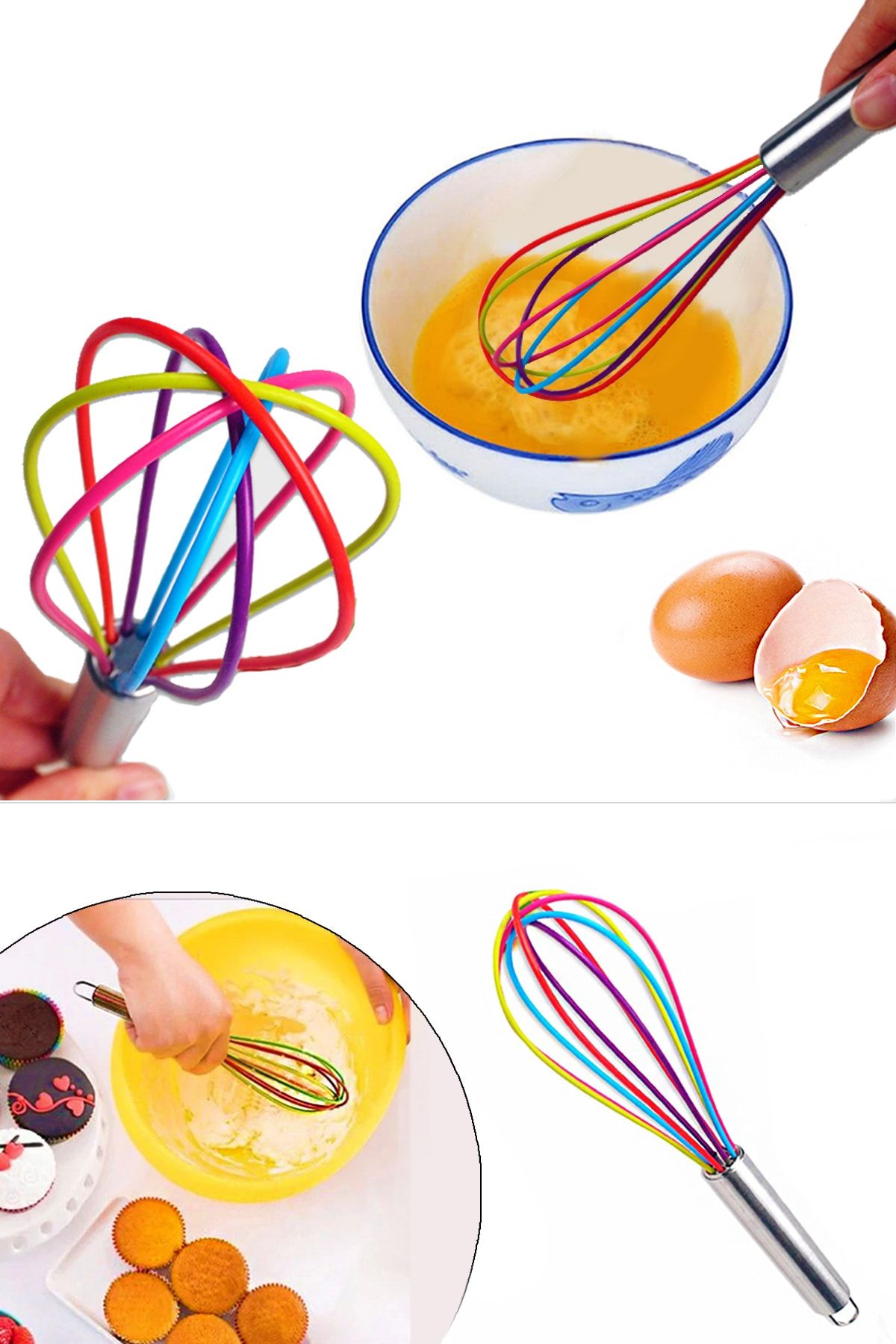 Helen's Home Renkli Silikon Çırpıcı Pratik Yumurta Çırpıcı