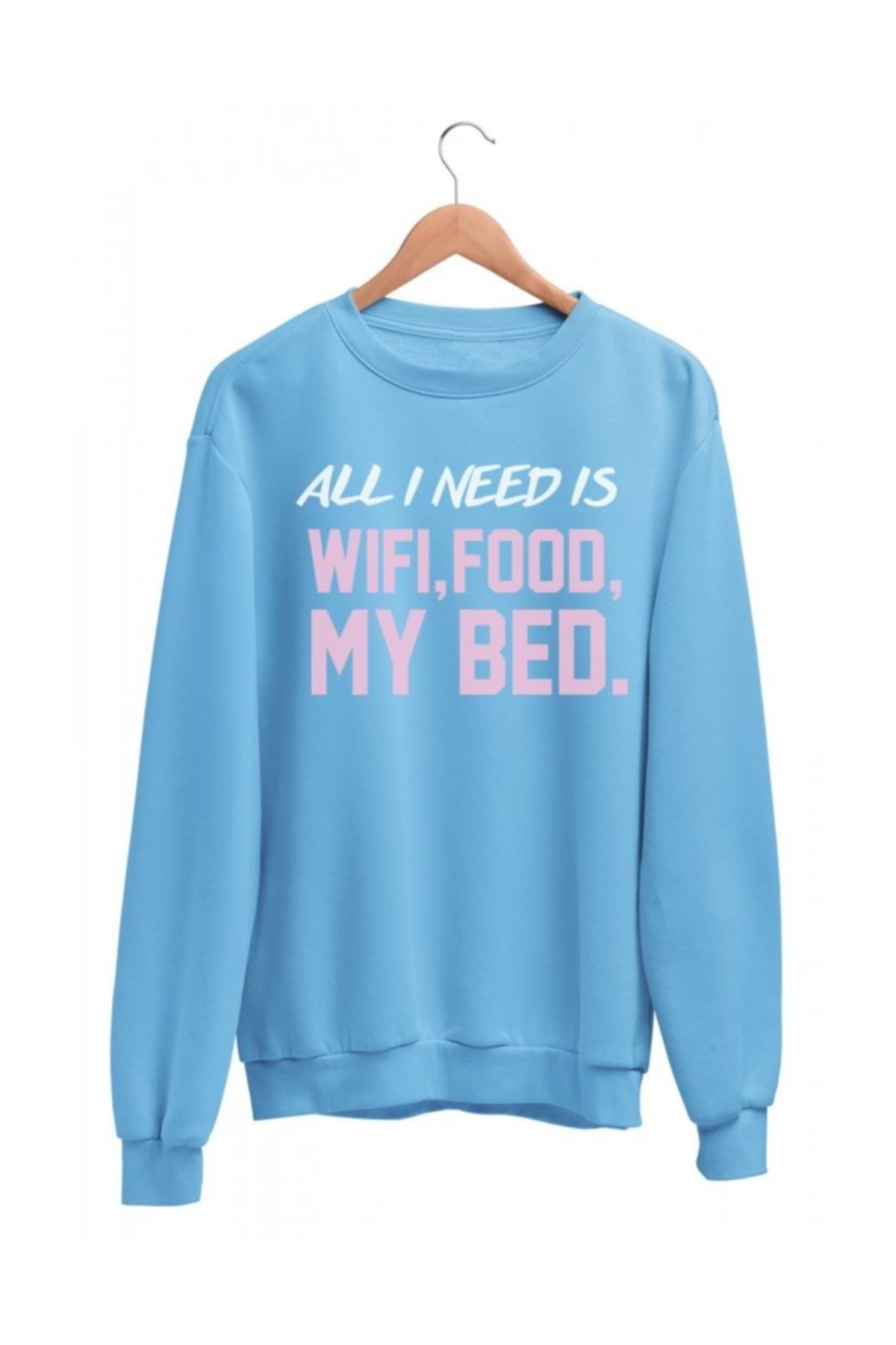 Angemiel Wear All I Need Is Wifi Kadın Mavi Sweatshirt