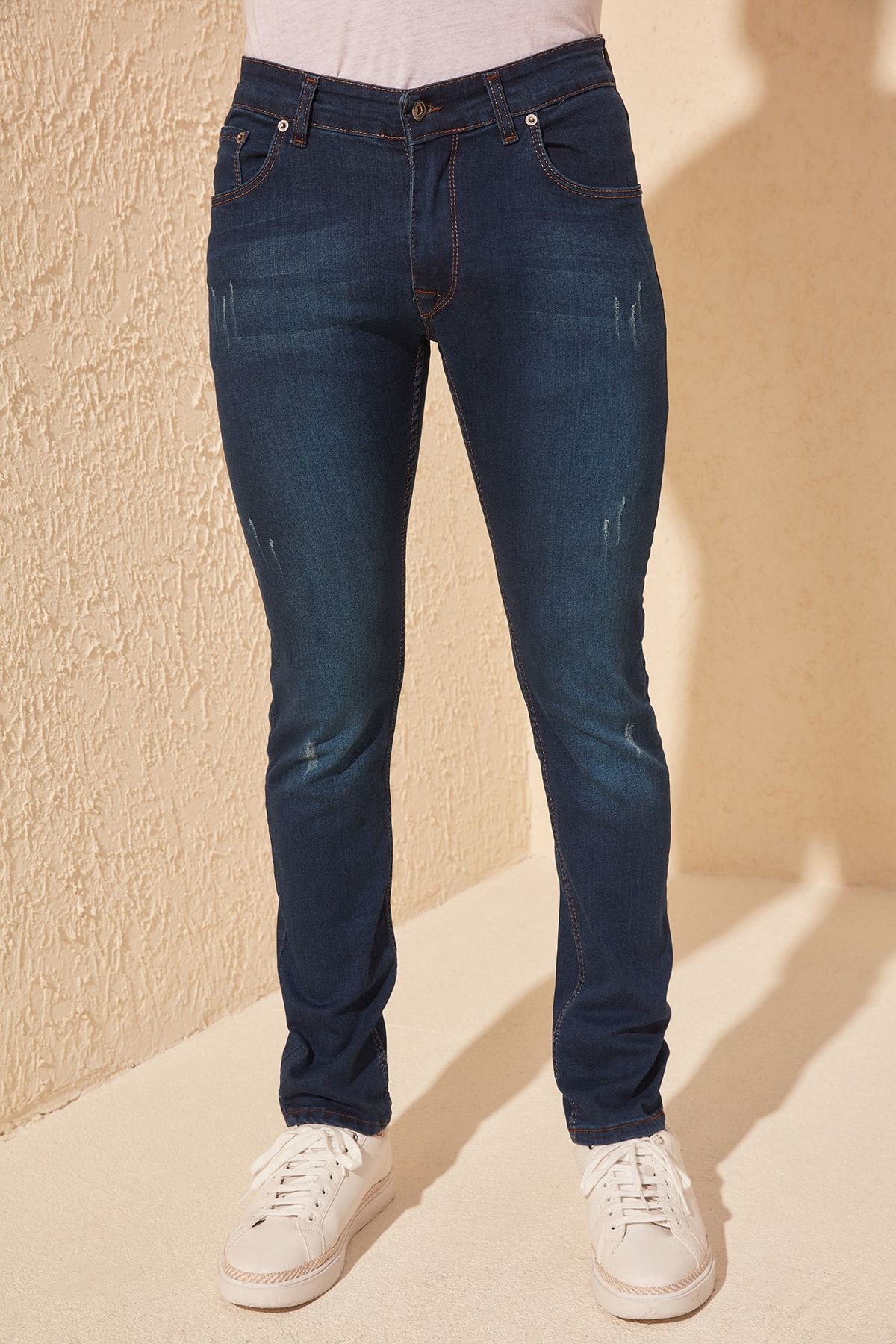 TRENDYOL MAN Indigo Erkek Skinny Tırmıklı Jeans TMNSS20JE0334