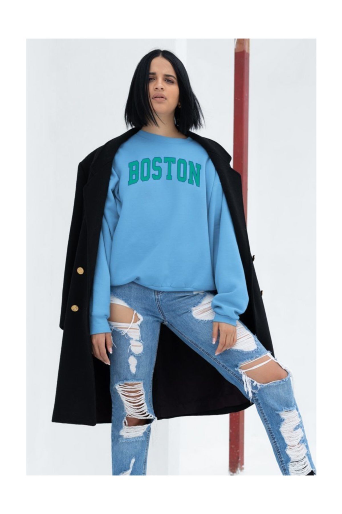 Angemiel Wear Mavi Renkli Boston Kadın Sweatshirt