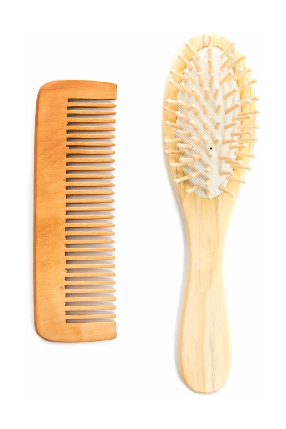 Genel Markalar Ahşap Tahta Saç Fırça Ve Ahşap Kalın Dişli Tarak Seti %100 Doğal Tamamen Doğal Ve Ahşaptan Imal Set