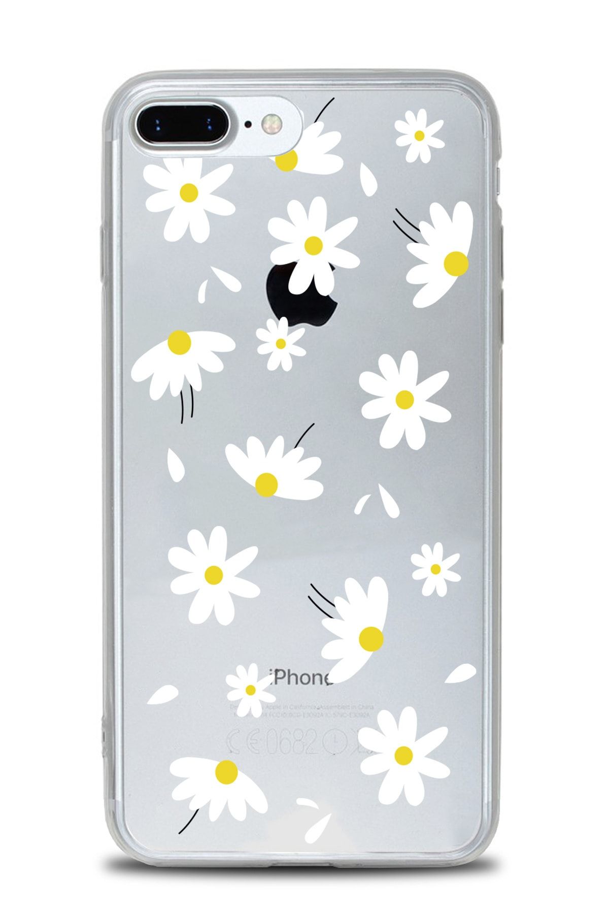 AksesuarLab Iphone 8 Plus Kılıf Desenli - Şeffaf Silikon Kılıf (ÇİÇEK TASARIM)
