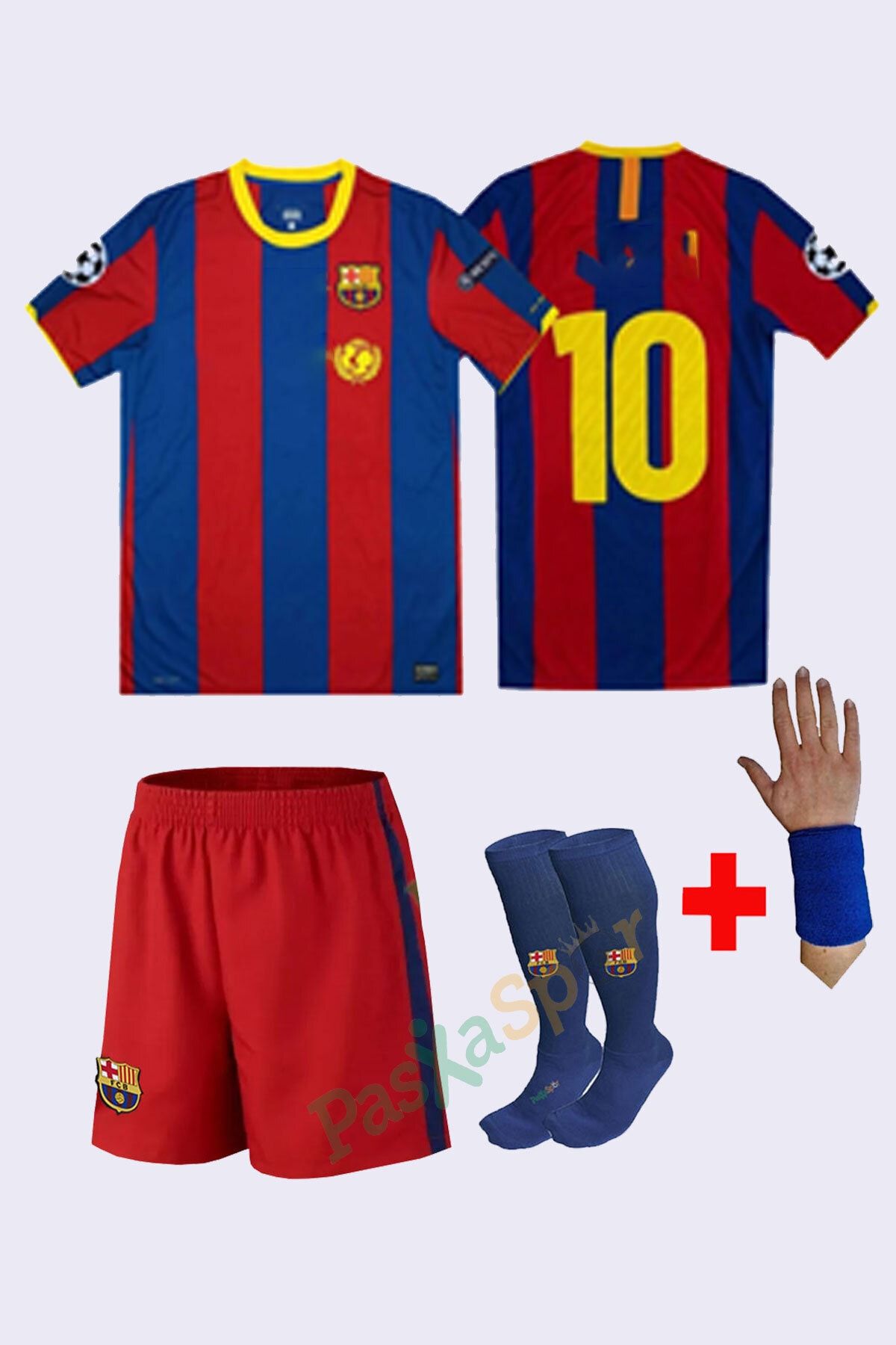 Pasxaspor Barcelona 2010-11 Şampiyonlar Ligi Finali Messi Retro Çocuk Forması Şort Çorap Bileklik